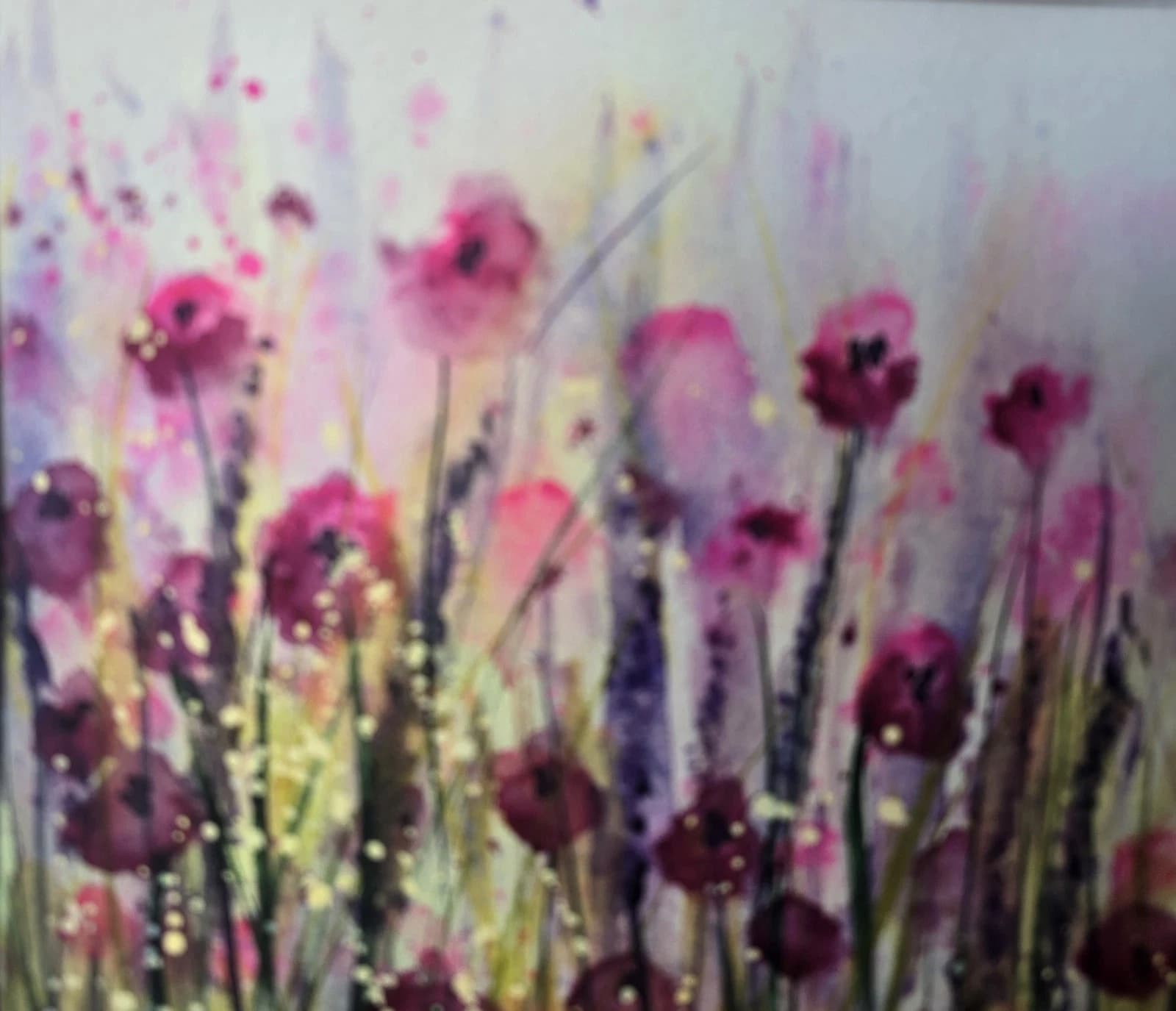 Landscape Watercolour Painting Wildflowers Poppies Modern Framed thumbnail 12