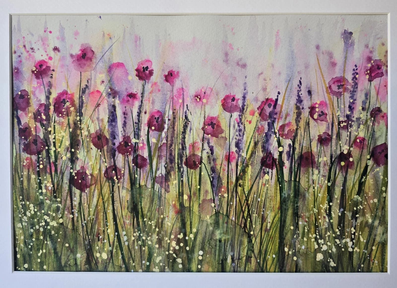 Landscape Watercolour Painting Wildflowers Poppies Modern Framed thumbnail 13