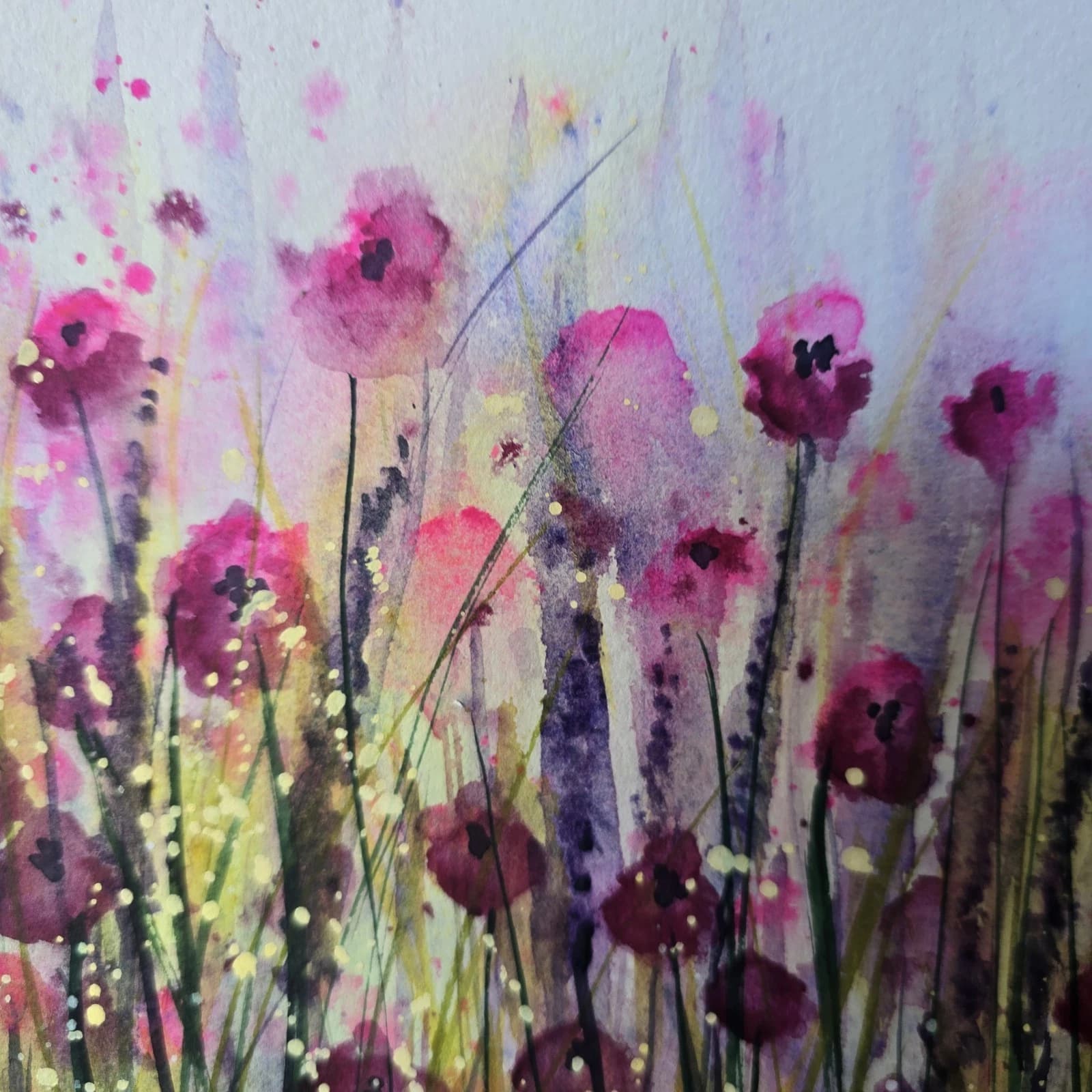 Landscape Watercolour Painting Wildflowers Poppies Modern Framed thumbnail 14