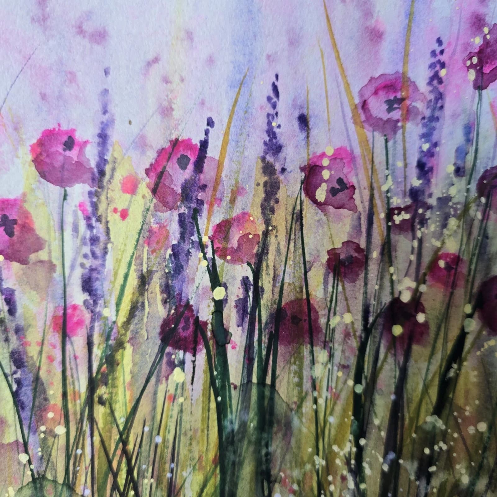 Landscape Watercolour Painting Wildflowers Poppies Modern Framed thumbnail 15