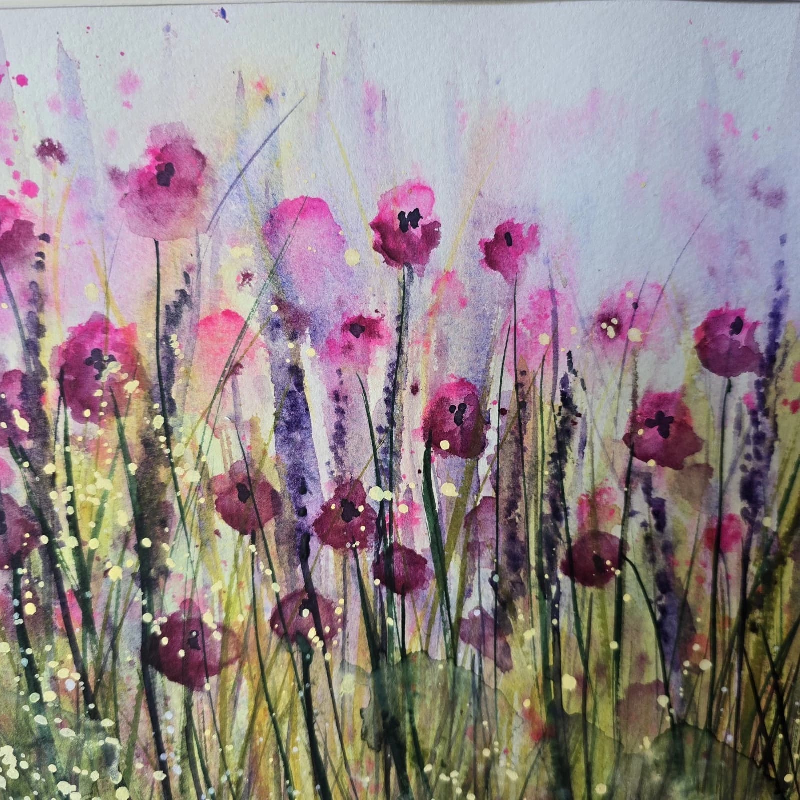Landscape Watercolour Painting Wildflowers Poppies Modern Framed thumbnail 16