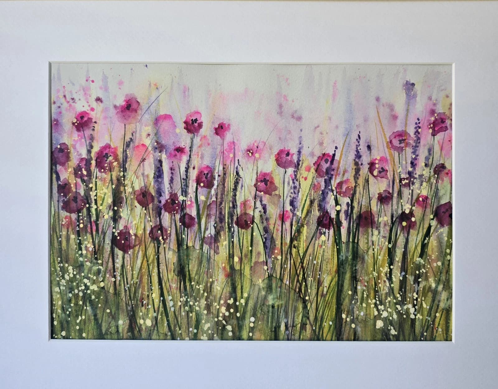 Landscape Watercolour Painting Wildflowers Poppies Modern Framed thumbnail 17