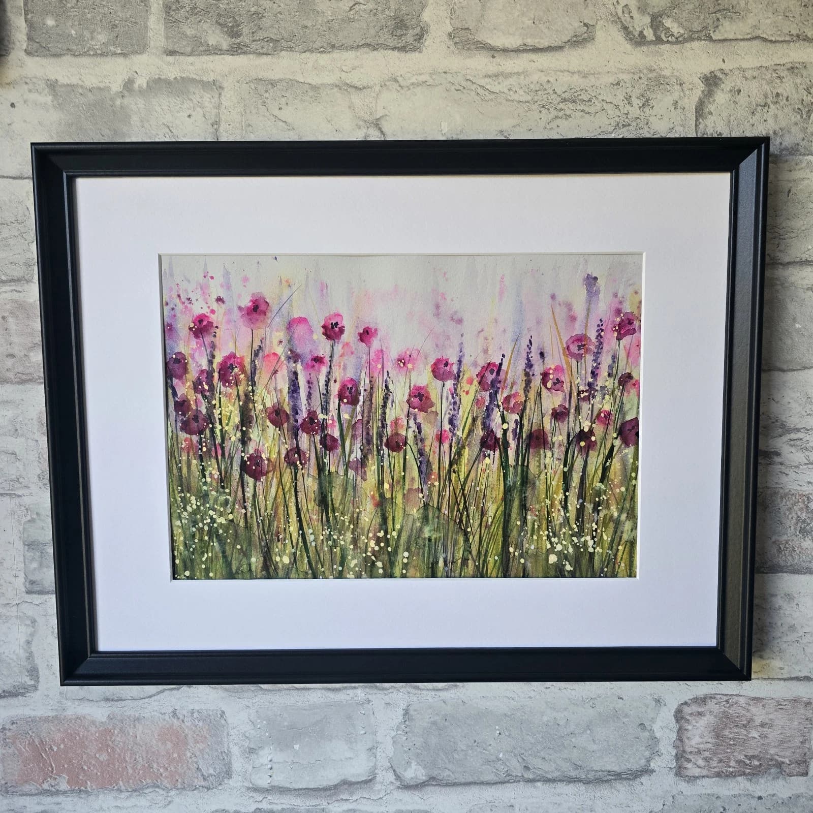 Landscape Watercolour Painting Wildflowers Poppies Modern Framed thumbnail 4