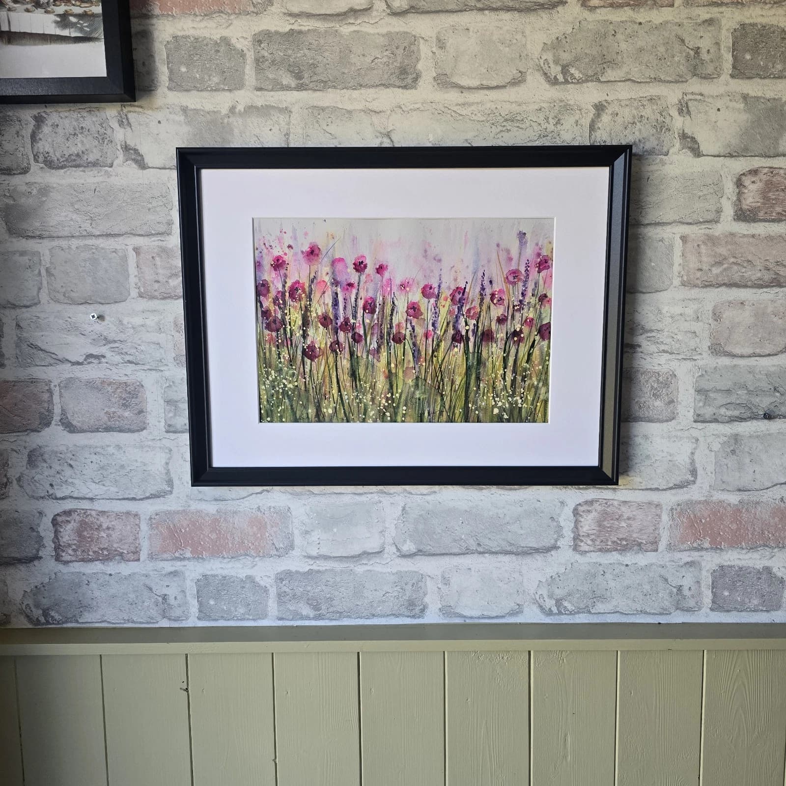 Landscape Watercolour Painting Wildflowers Poppies Modern Framed thumbnail 5