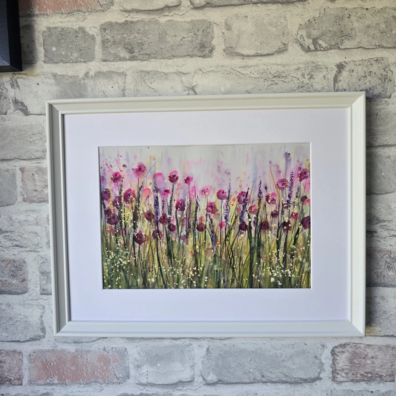 Landscape Watercolour Painting Wildflowers Poppies Modern Framed thumbnail 8