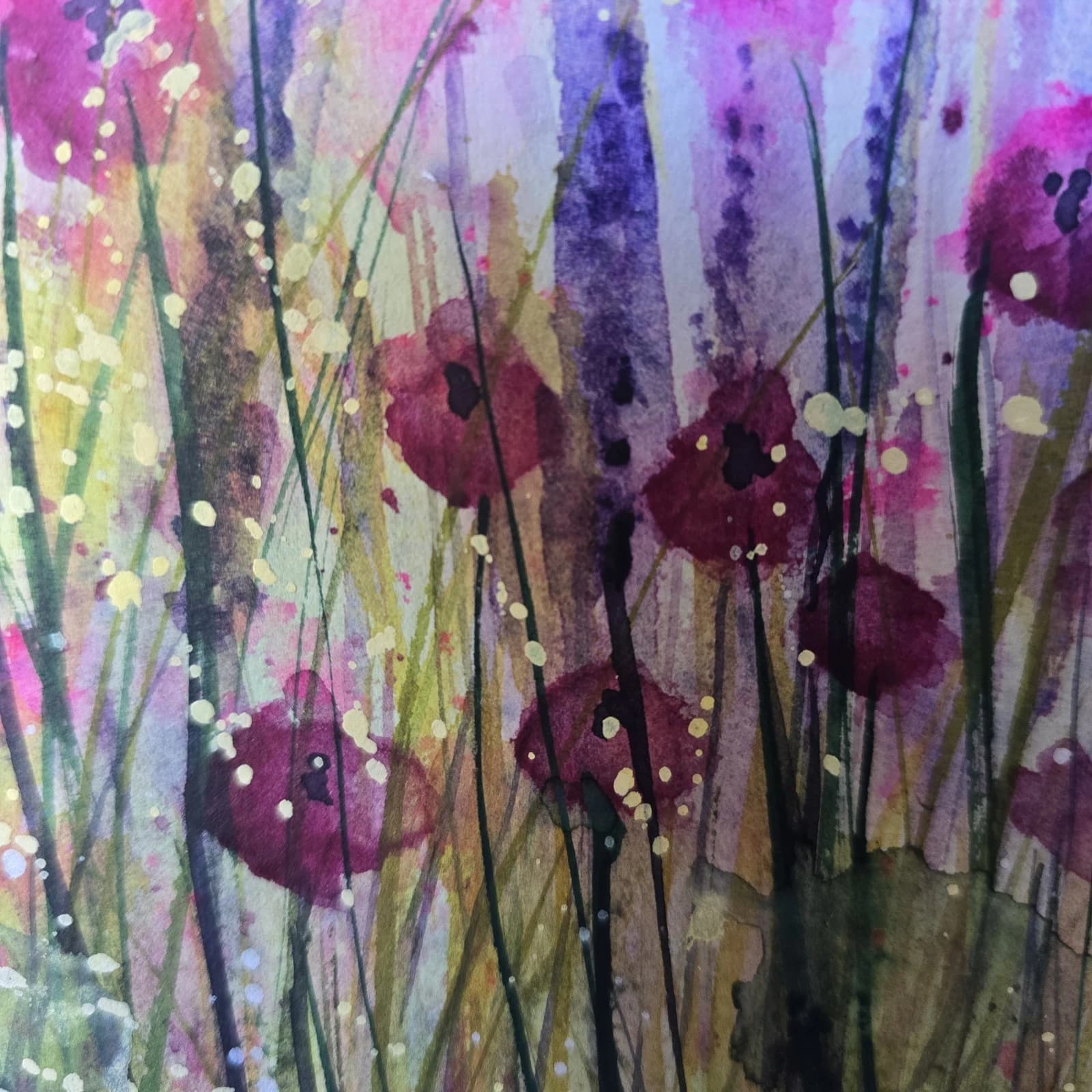 Landscape Watercolour Painting Wildflowers Poppies Modern Framed thumbnail 10