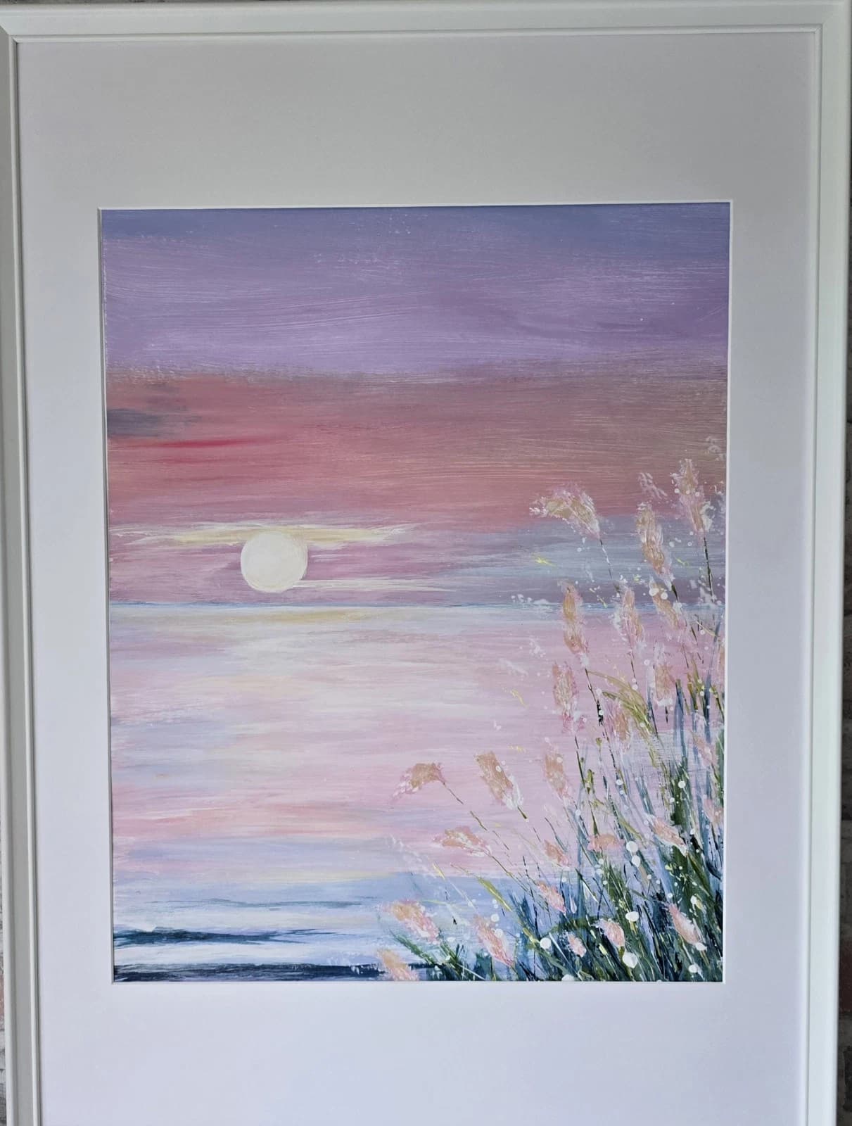 Large Acrylic Coastal Sunset Painting Framed Floral Gift thumbnail 2