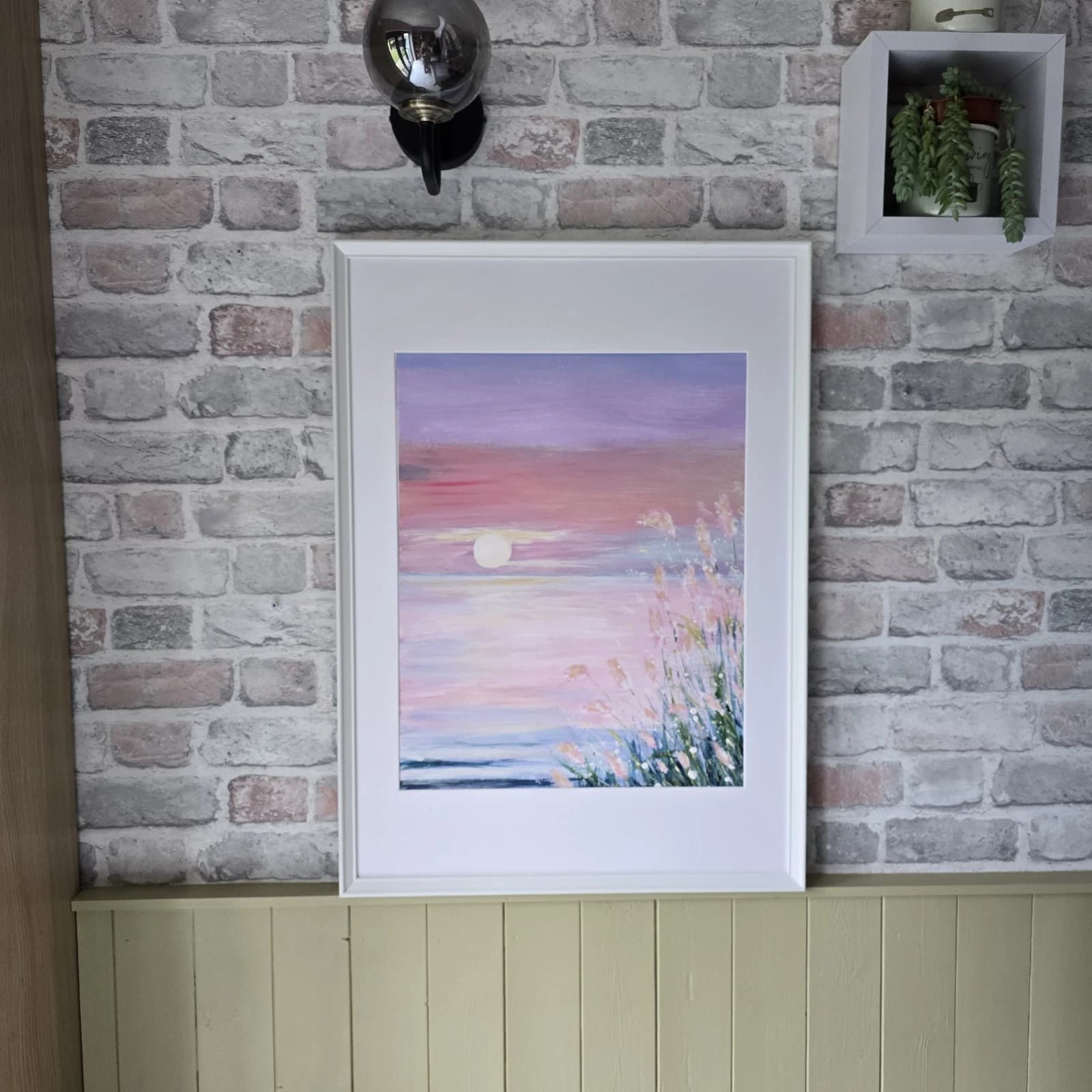 Large Acrylic Coastal Sunset Painting Framed Floral Gift thumbnail 13