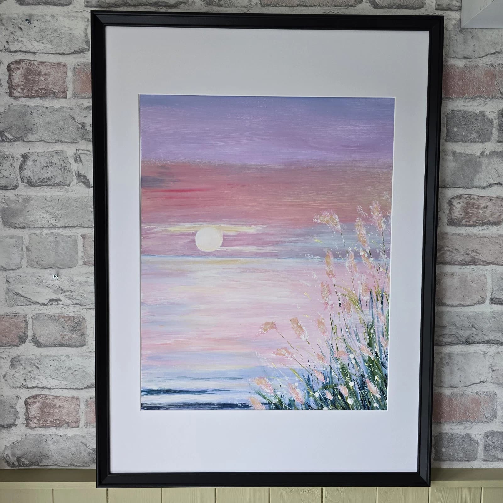 Large Acrylic Coastal Sunset Painting Framed Floral Gift thumbnail 14