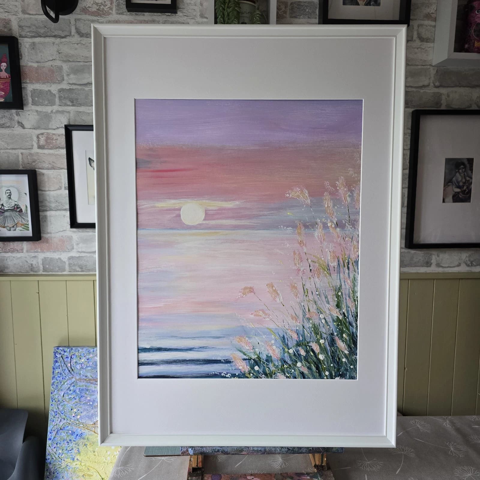 Large Acrylic Coastal Sunset Painting Framed Floral Gift thumbnail 19