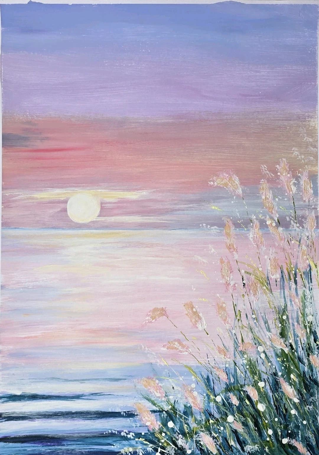 Large Acrylic Coastal Sunset Painting Framed Floral Gift thumbnail 20