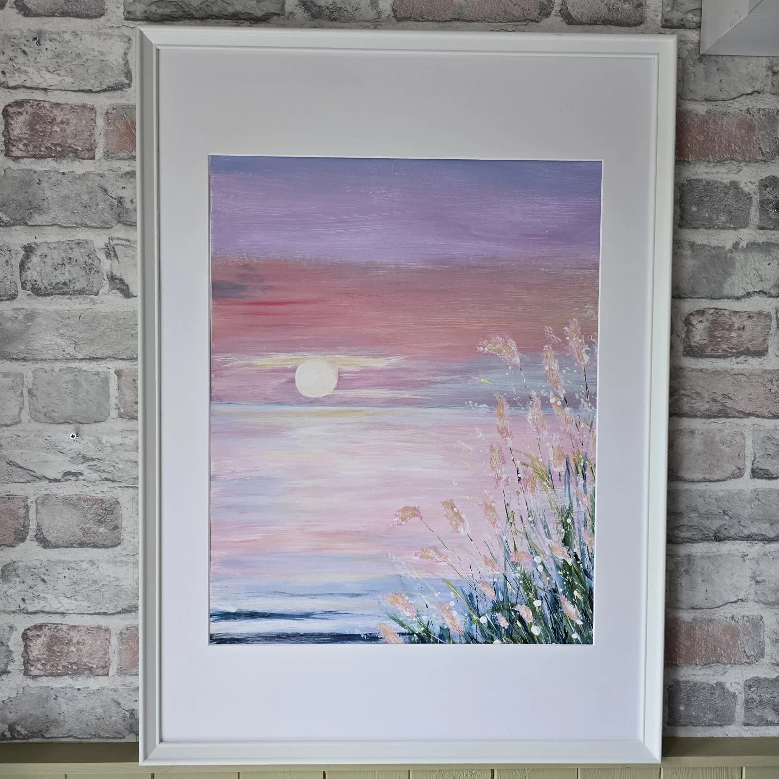 Large Acrylic Coastal Sunset Painting Framed Floral Gift thumbnail 3