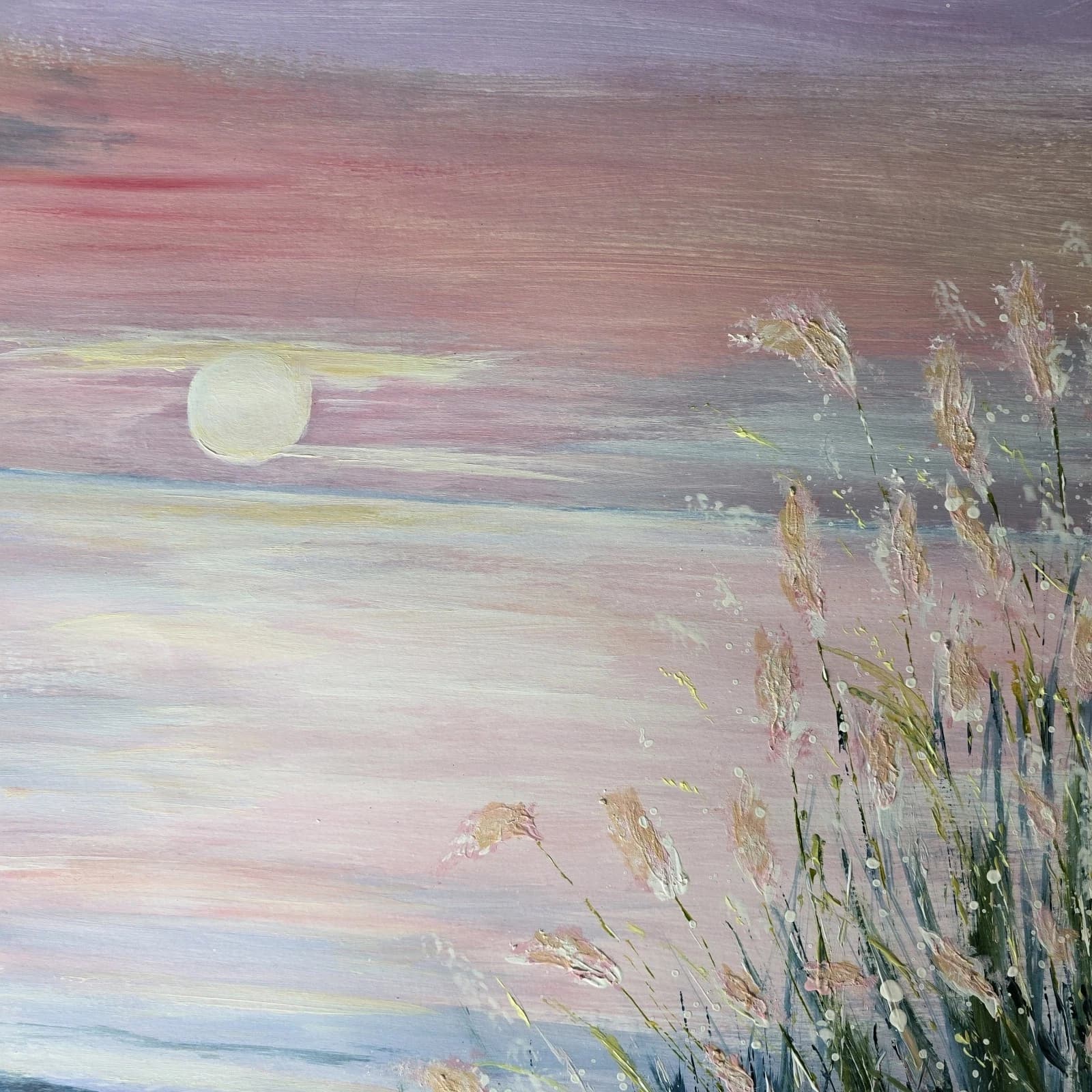 Large Acrylic Coastal Sunset Painting Framed Floral Gift thumbnail 22