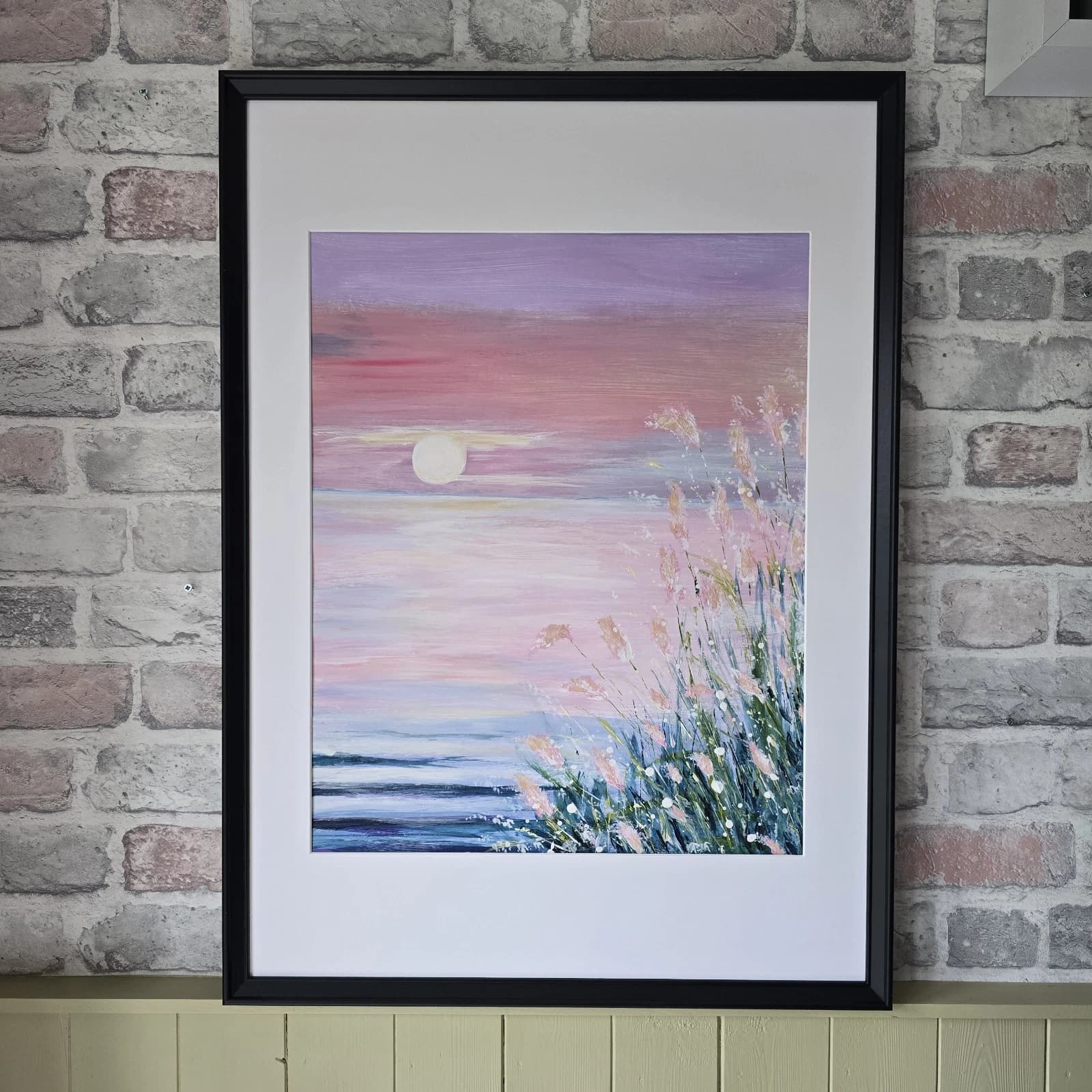 Large Acrylic Coastal Sunset Painting Framed Floral Gift thumbnail 24