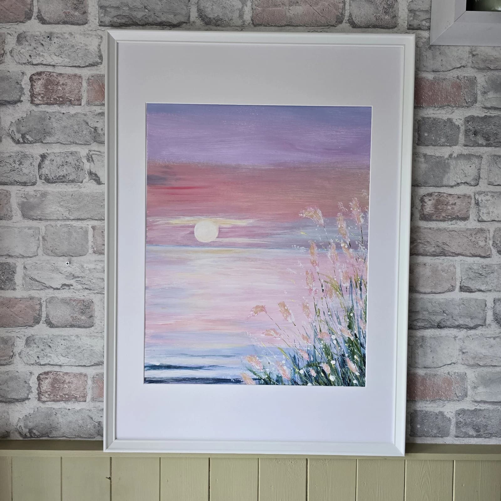 Large Acrylic Coastal Sunset Painting Framed Floral Gift thumbnail 4