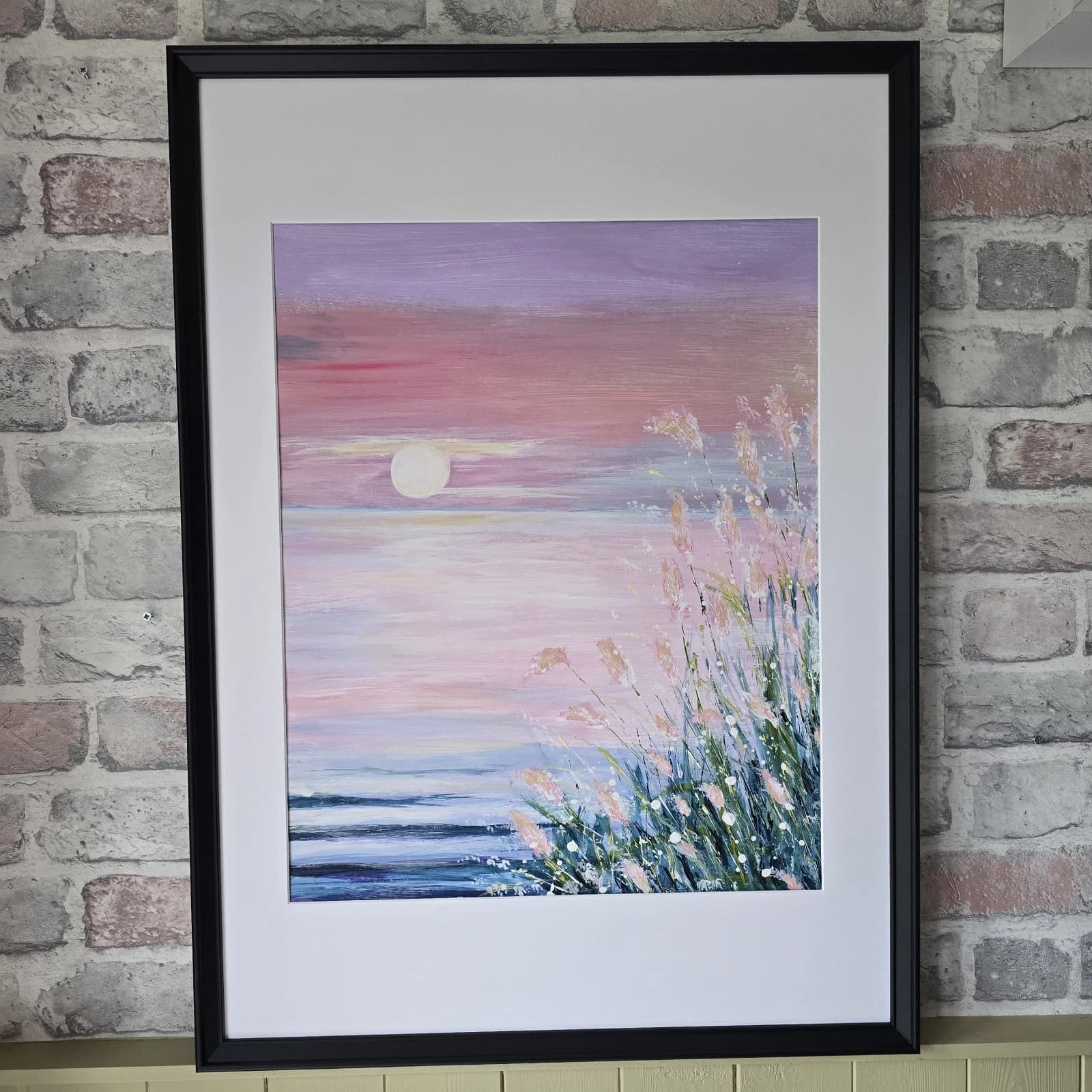 Large Acrylic Coastal Sunset Painting Framed Floral Gift thumbnail 5