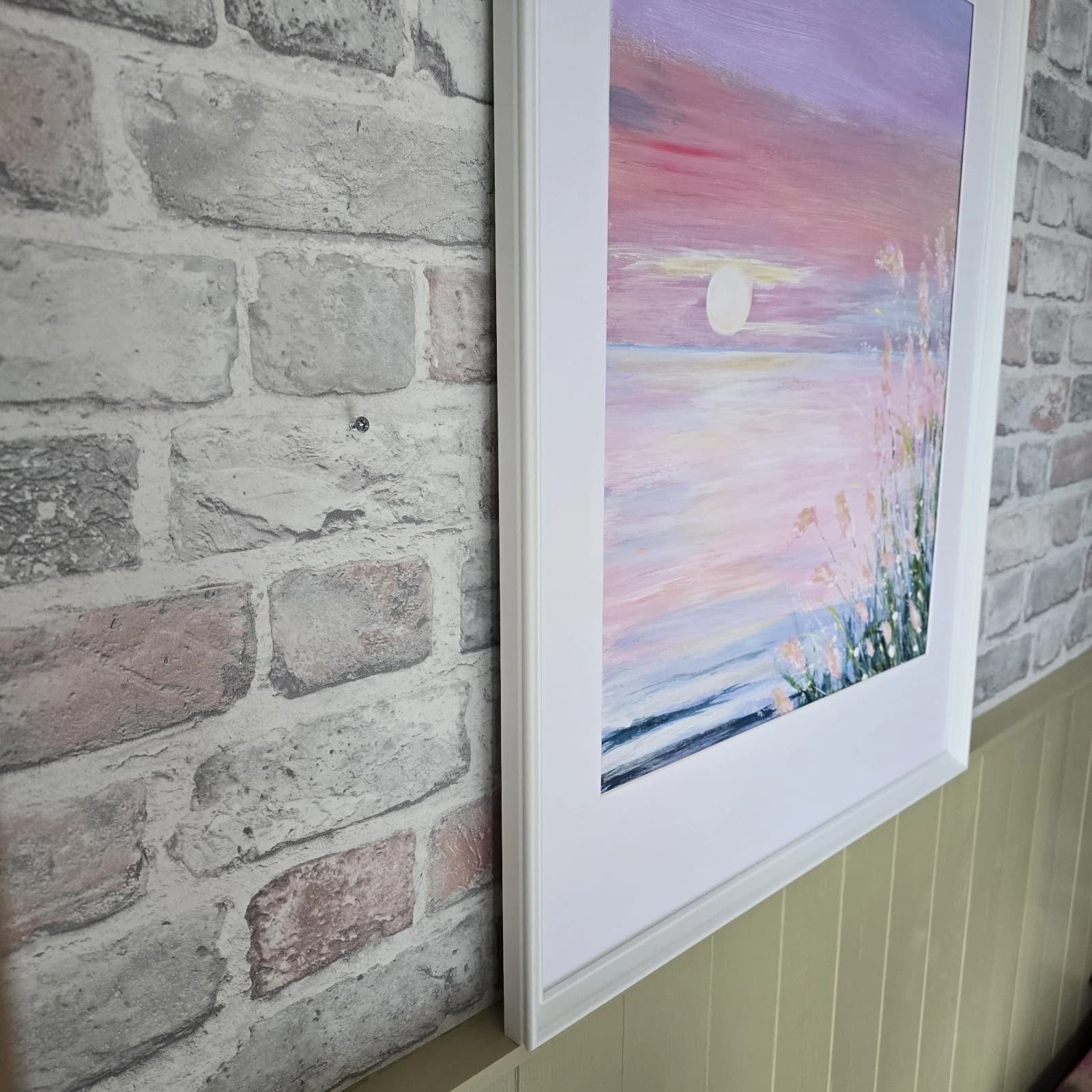 Large Acrylic Coastal Sunset Painting Framed Floral Gift thumbnail 7