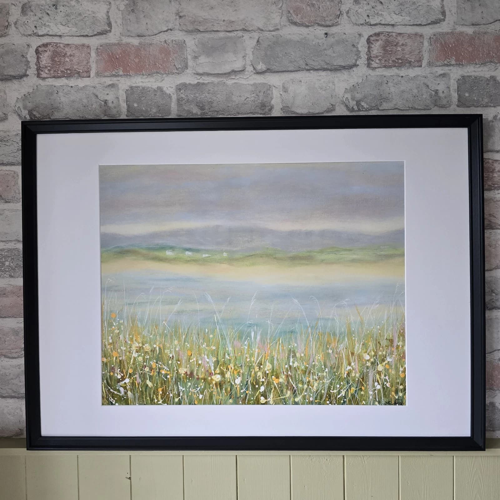 Large Pastel Coastal Menai Straits Estuary Painting Framed Dunes thumbnail 2