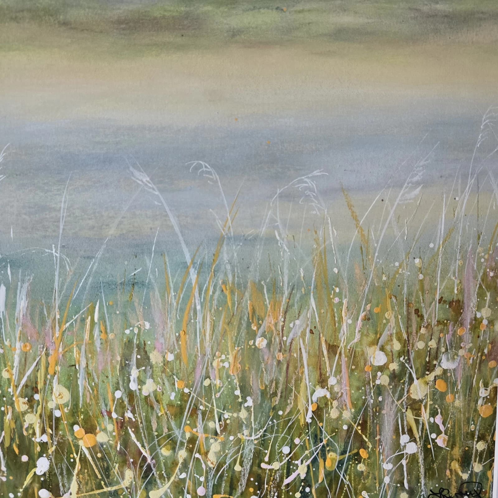 Large Pastel Coastal Menai Straits Estuary Painting Framed Dunes thumbnail 11