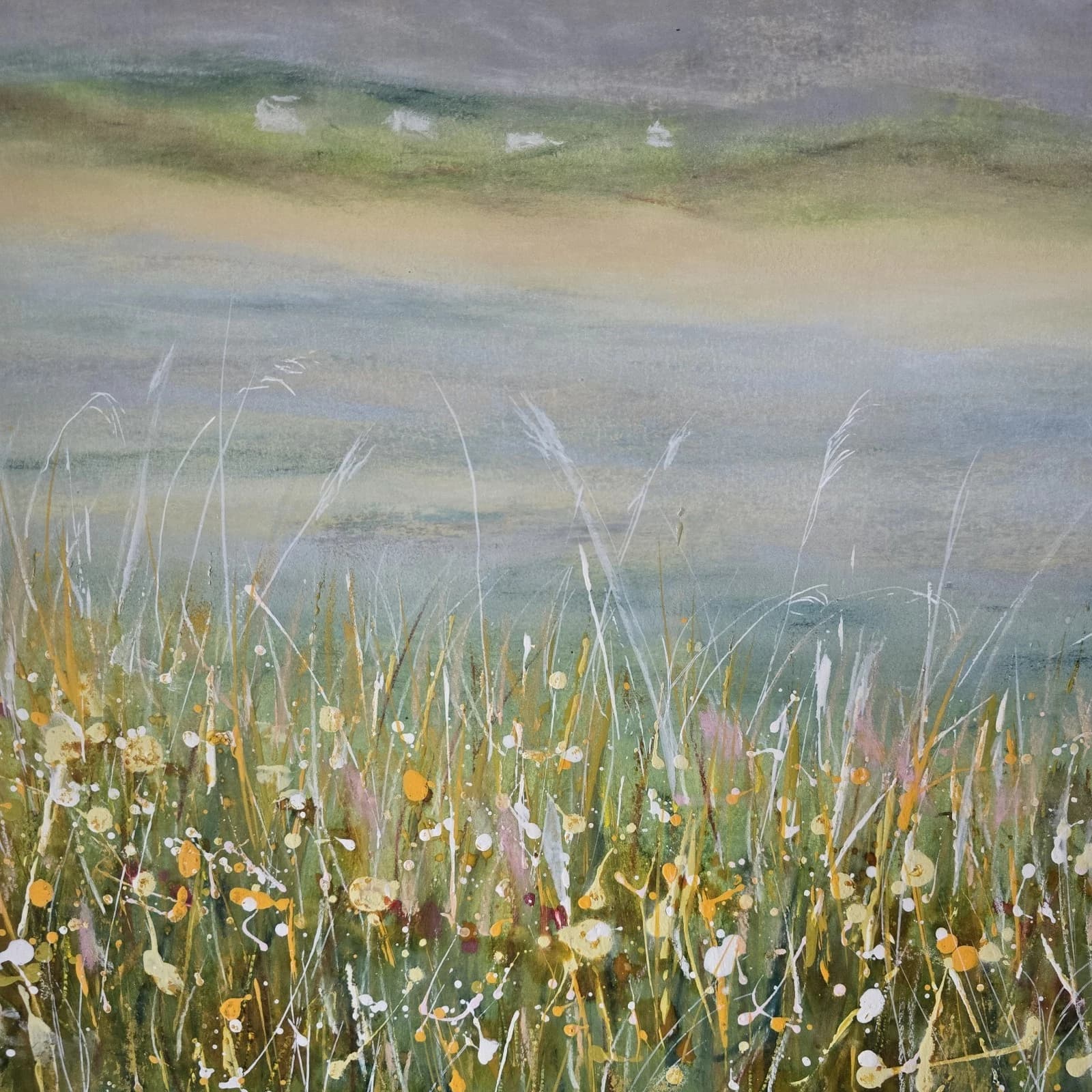 Large Pastel Coastal Menai Straits Estuary Painting Framed Dunes thumbnail 12