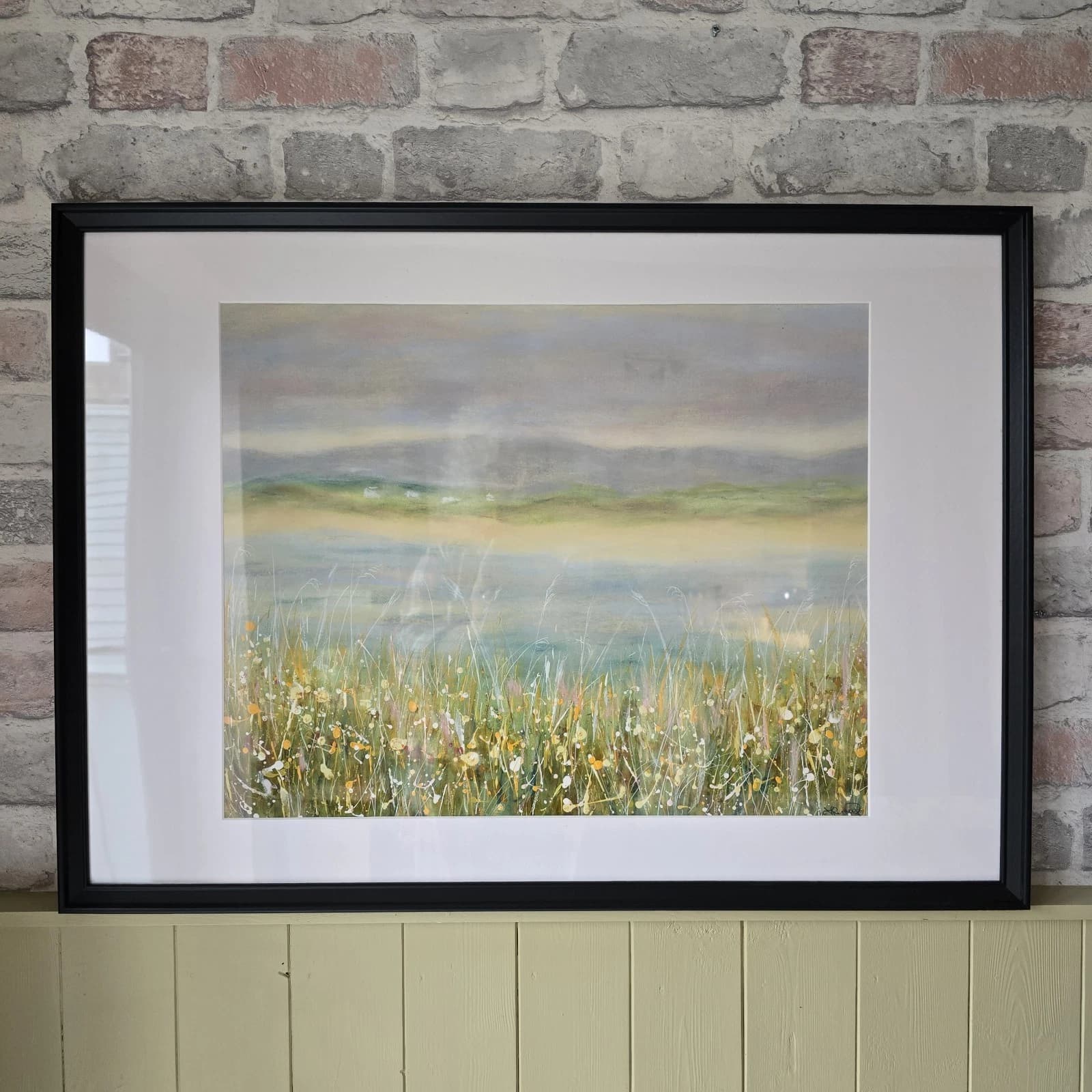 Large Pastel Coastal Menai Straits Estuary Painting Framed Dunes thumbnail 3