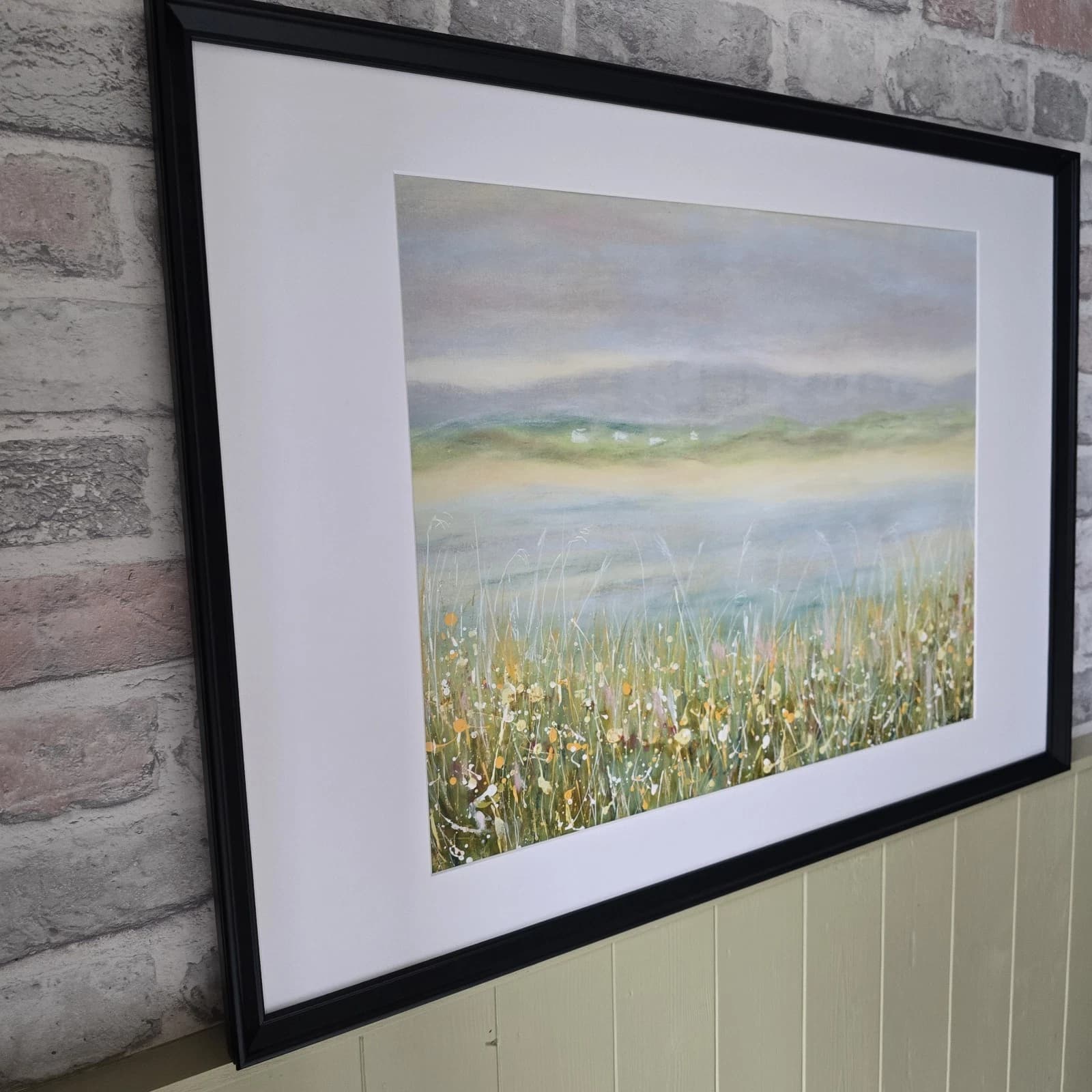 Large Pastel Coastal Menai Straits Estuary Painting Framed Dunes thumbnail 4