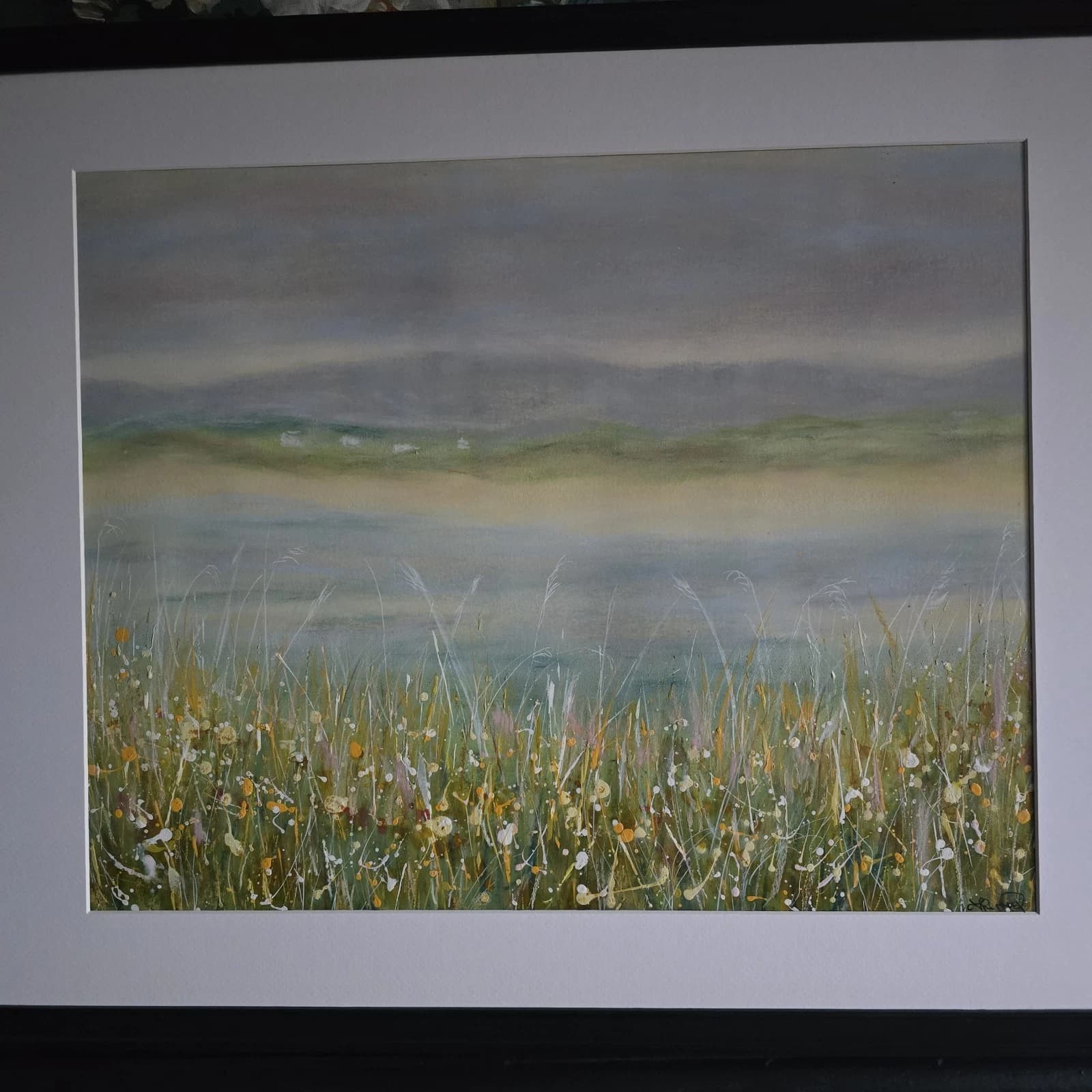 Large Pastel Coastal Menai Straits Estuary Painting Framed Dunes thumbnail 5