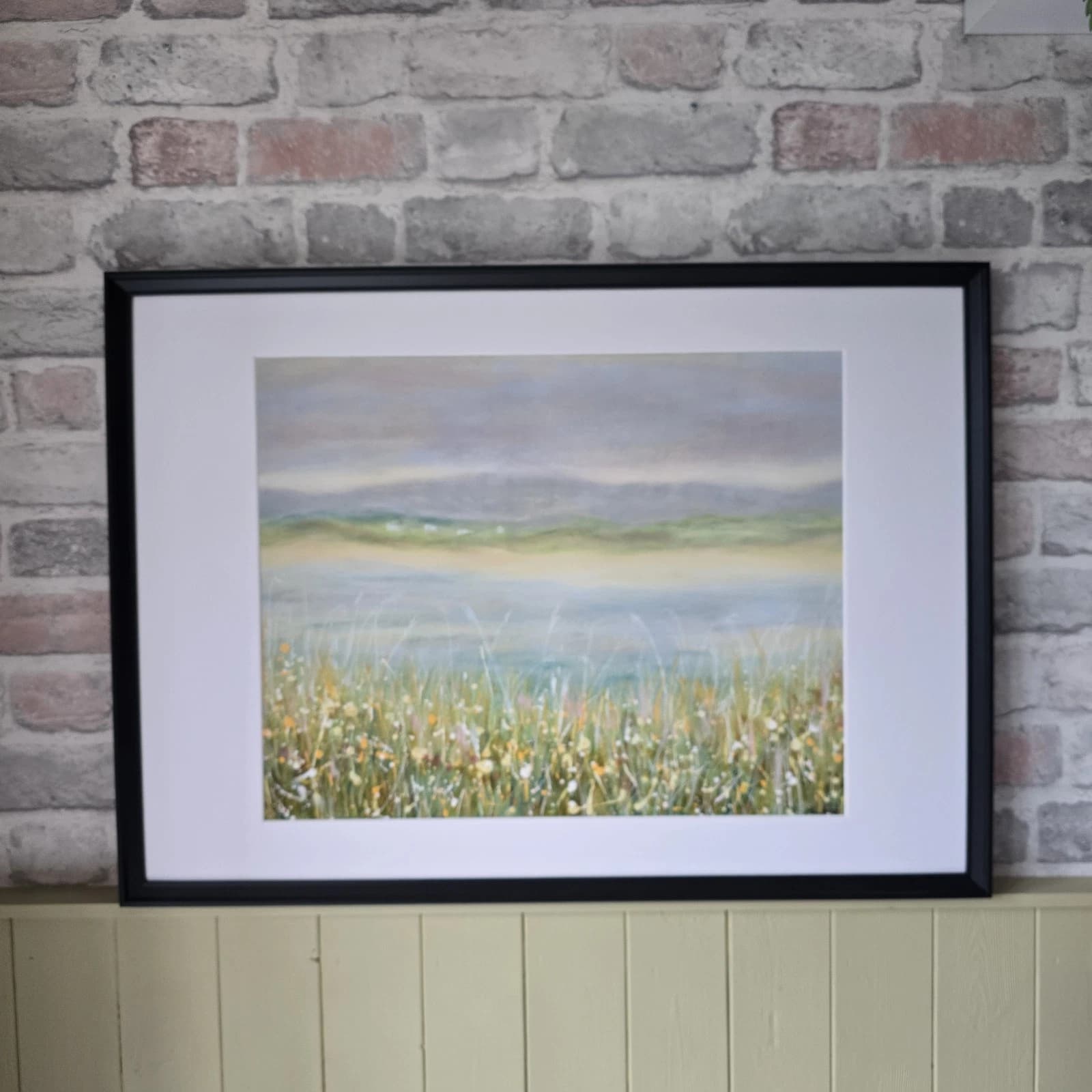 Large Pastel Coastal Menai Straits Estuary Painting Framed Dunes thumbnail 7