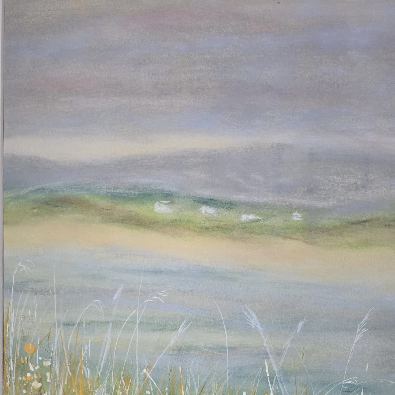 Large Pastel Coastal Menai Straits Estuary Painting Framed Dunes thumbnail 9