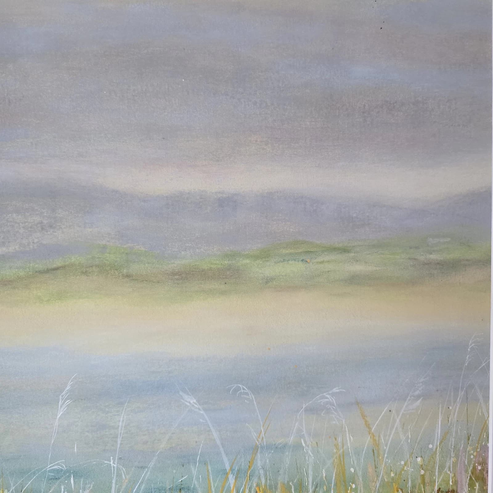 Large Pastel Coastal Menai Straits Estuary Painting Framed Dunes thumbnail 10