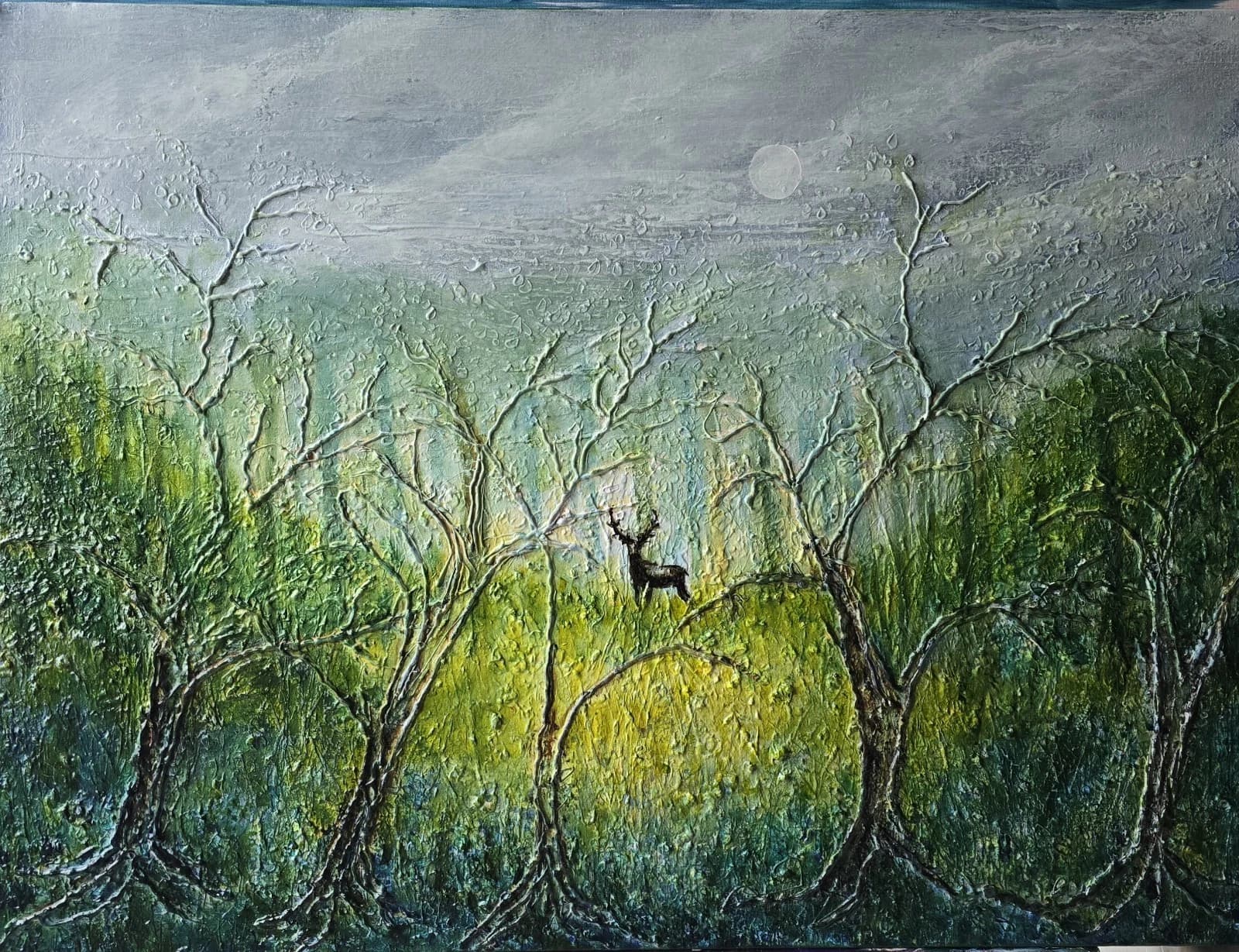 Large Woodland Deer Stag Canvas Painting Wildlife Textural thumbnail 2