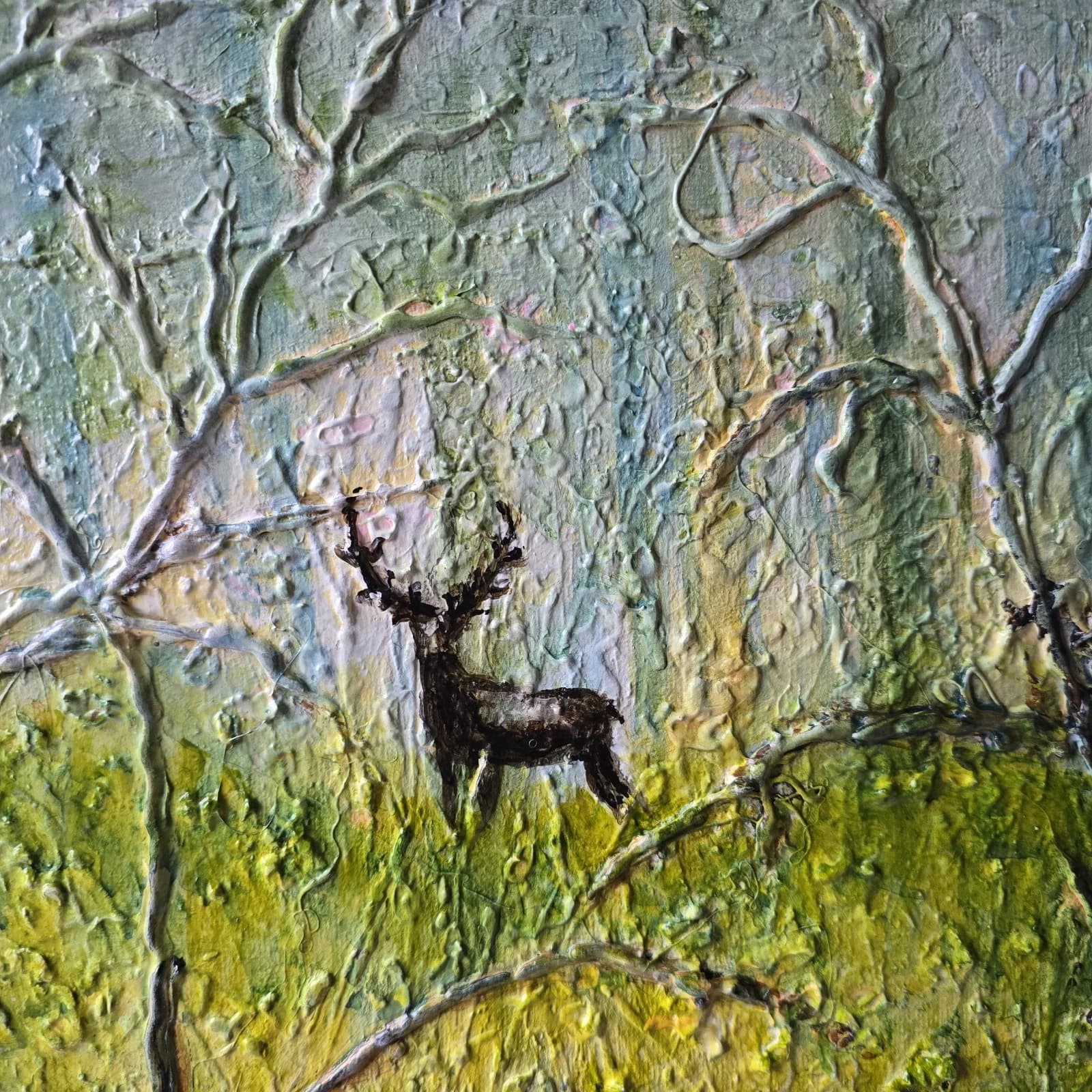 Large Woodland Deer Stag Canvas Painting Wildlife Textural thumbnail 11