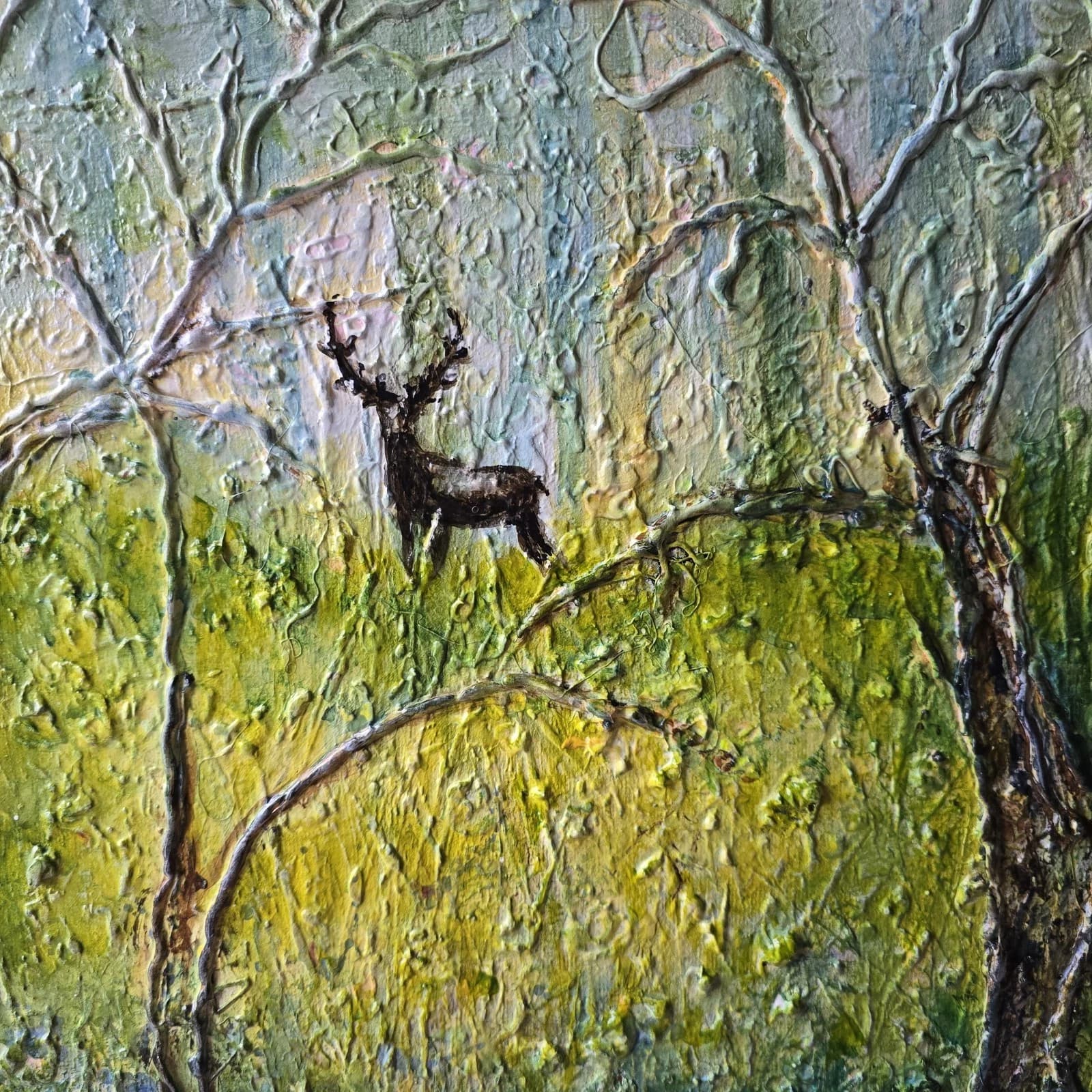 Large Woodland Deer Stag Canvas Painting Wildlife Textural thumbnail 5