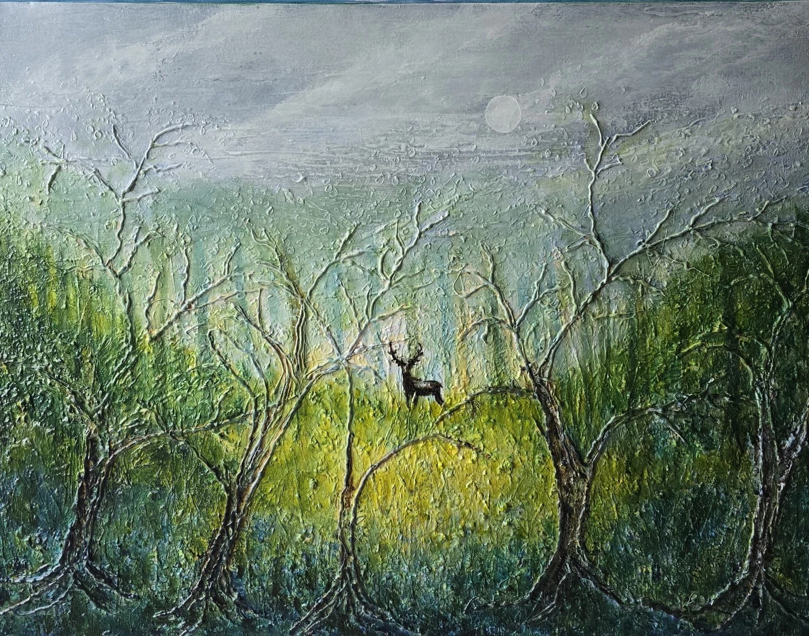 Large Woodland Deer Stag Canvas Painting Wildlife Textural