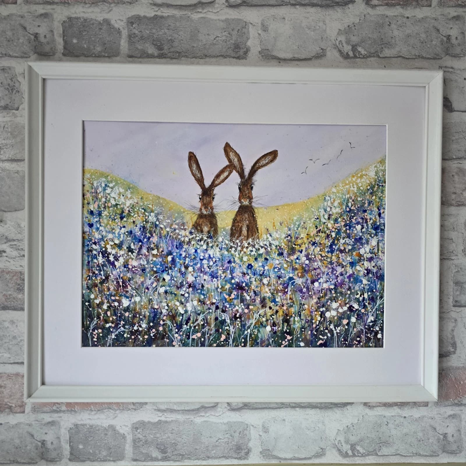 listingOriginal Painting Hares Floral Landscape Contemporary Framed thumbnail 2