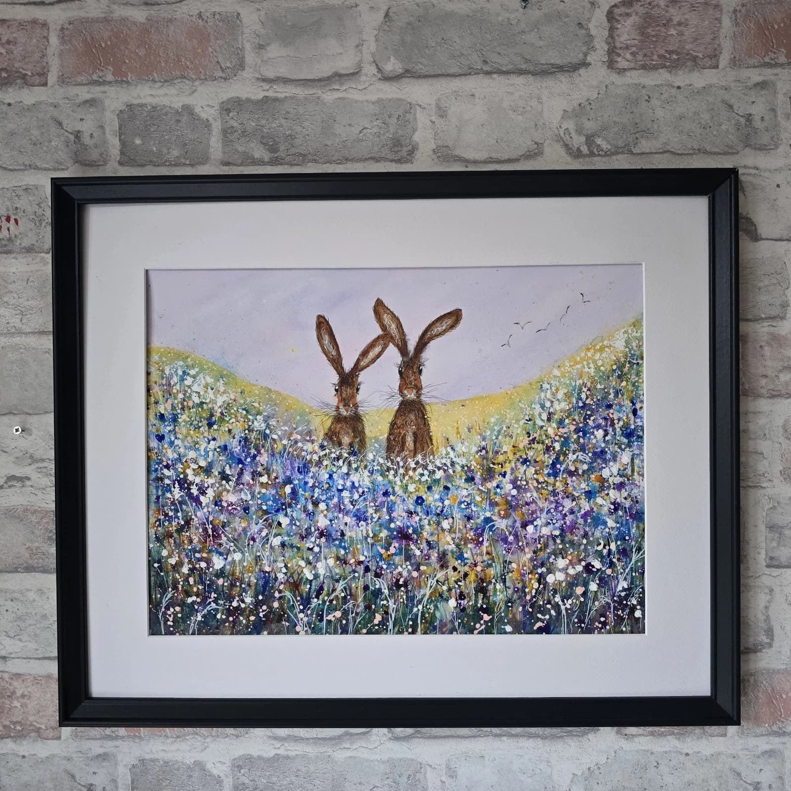 listingOriginal Painting Hares Floral Landscape Contemporary Framed thumbnail 3