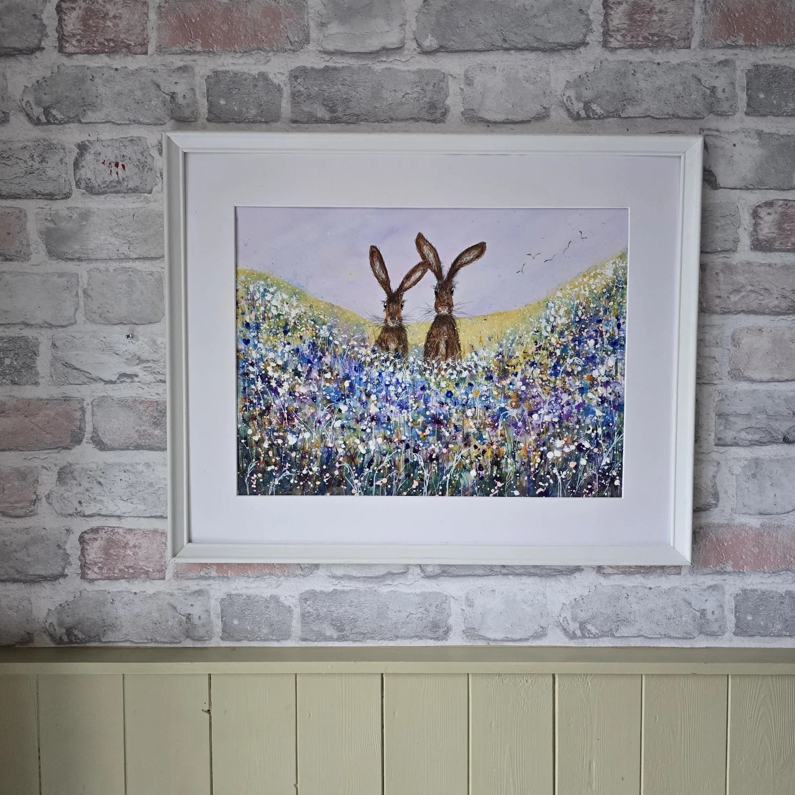 listingOriginal Painting Hares Floral Landscape Contemporary Framed thumbnail 6