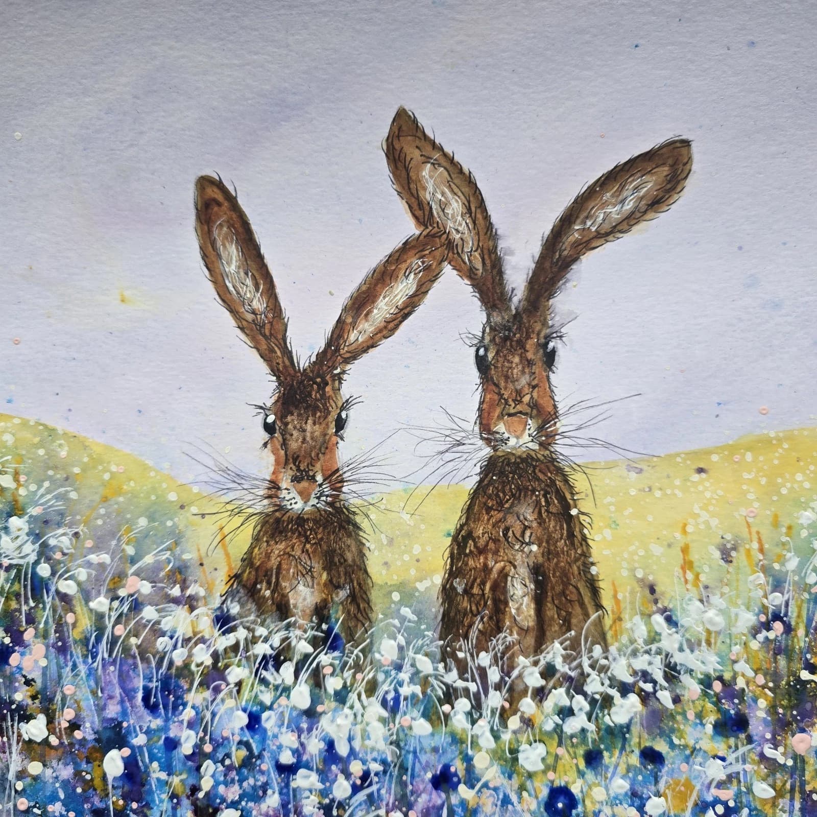 listingOriginal Painting Hares Floral Landscape Contemporary Framed thumbnail 9