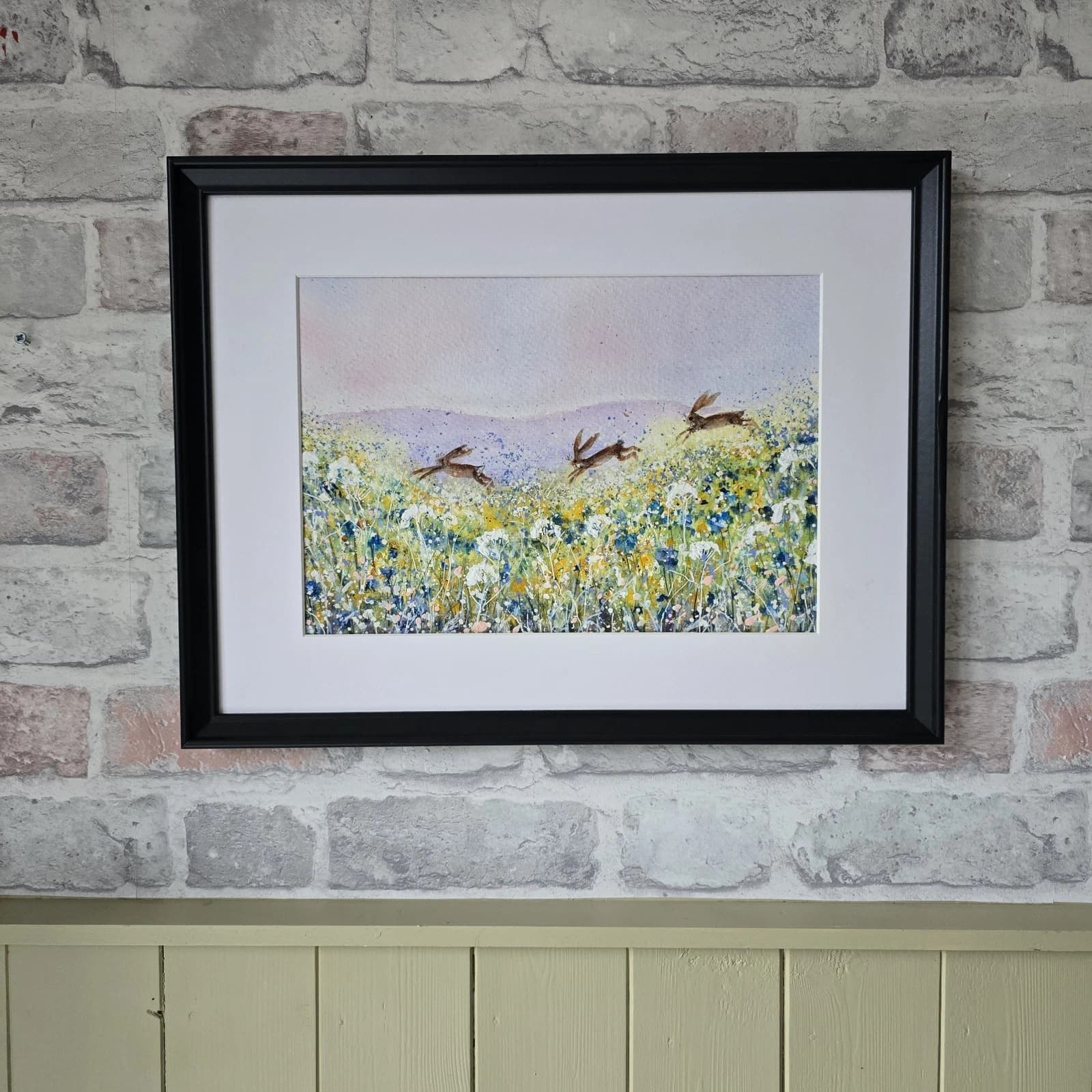 listingOriginal Painting Hares Landscape Framed thumbnail 3