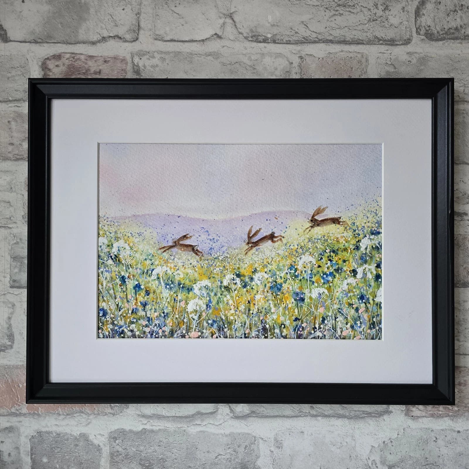 listingOriginal Painting Hares Landscape Framed thumbnail 4
