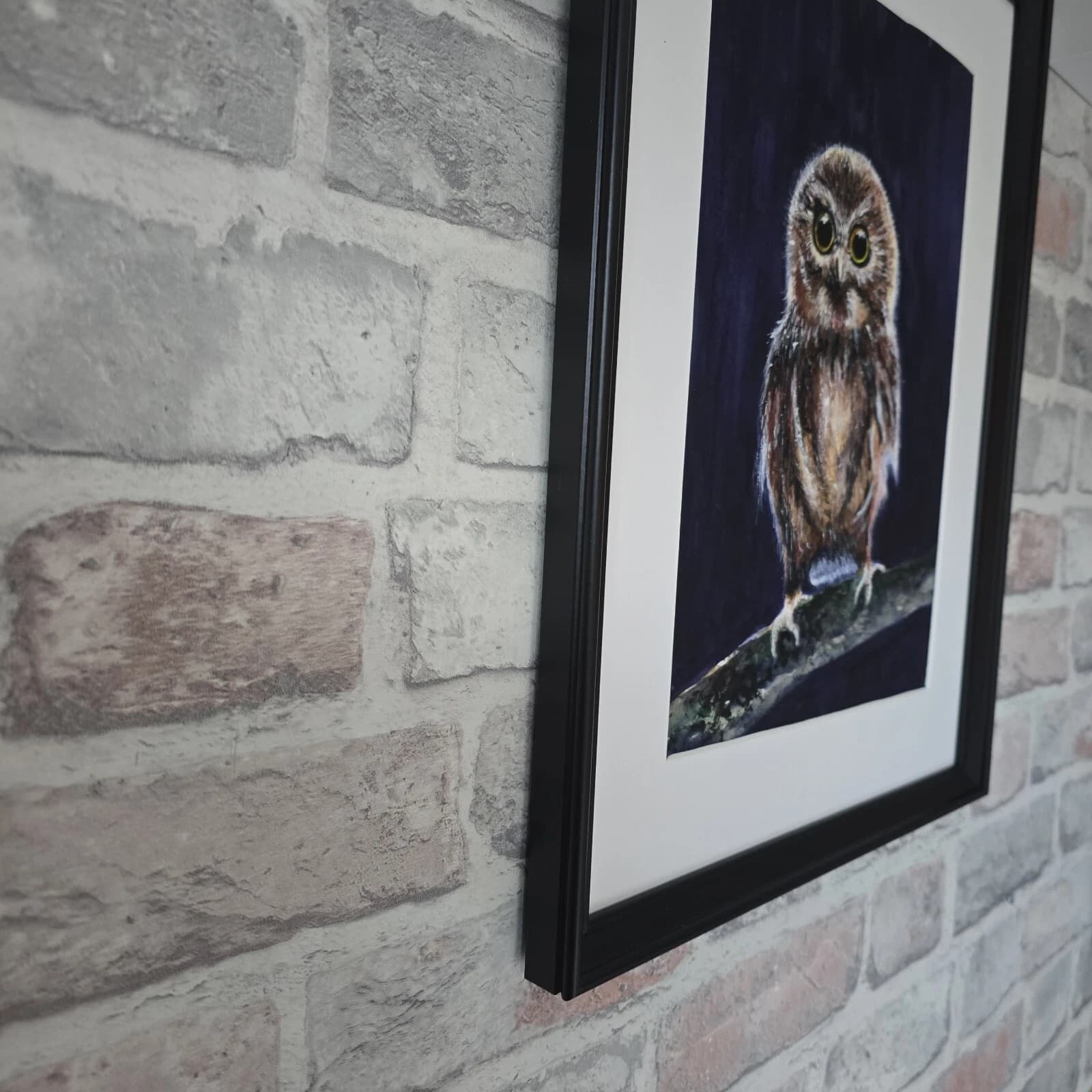 Little Owl Chick Watercolour Painting Framed Native Bird Wildlife thumbnail 5