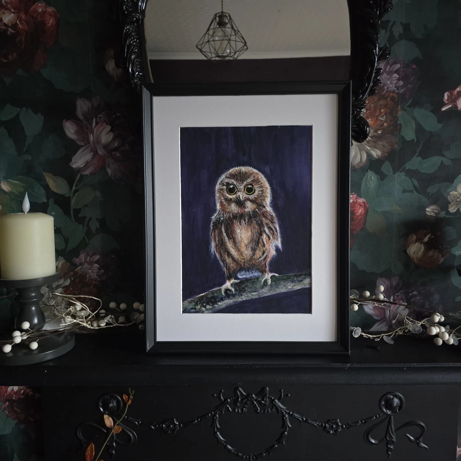 Little Owl Chick Watercolour Painting Framed Native Bird Wildlife thumbnail 6