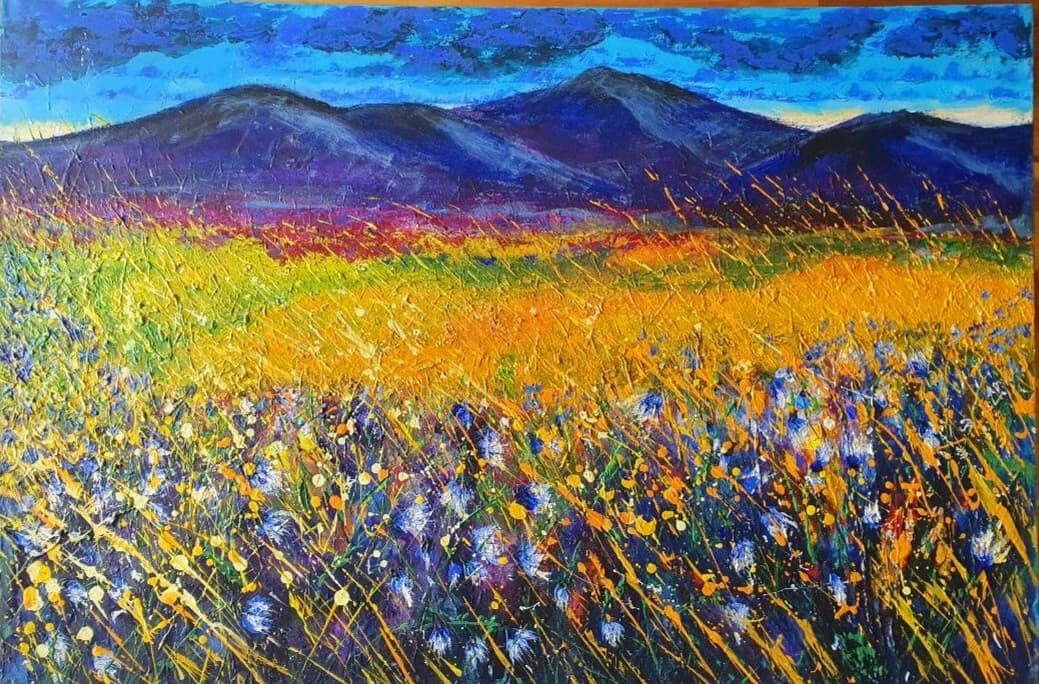 Mountains Landscape Floral Large Acrylic Contemporary Painting Gift thumbnail 2