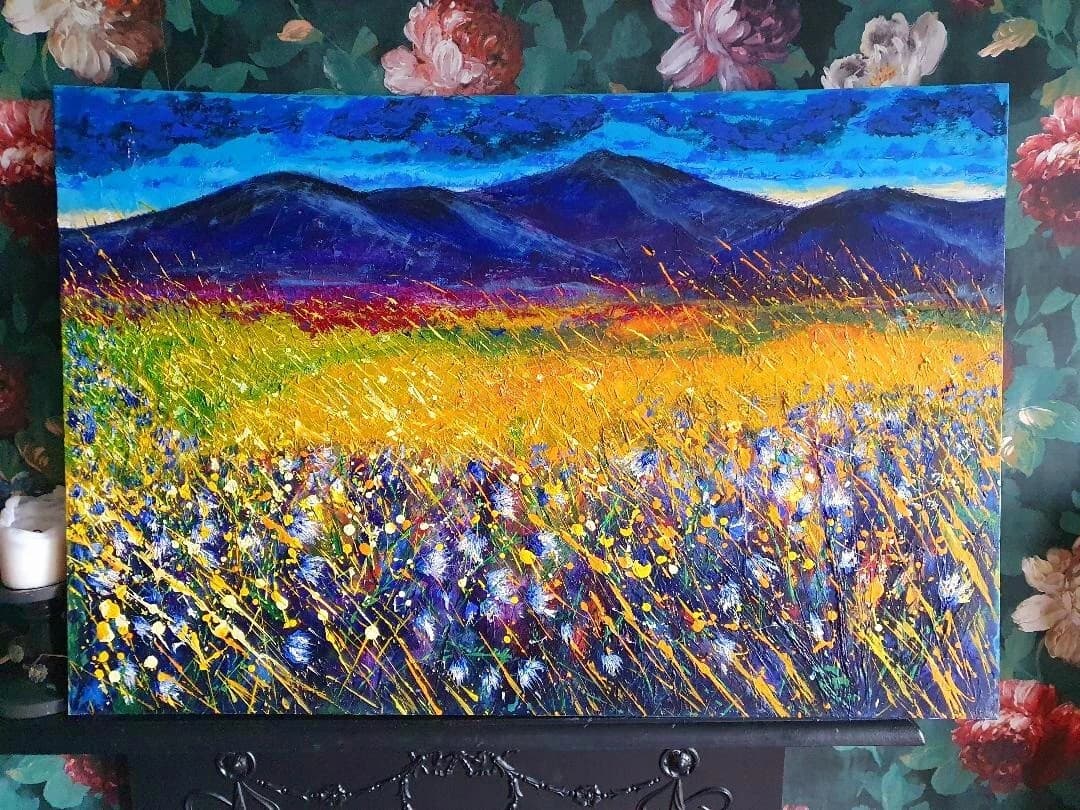Mountains Landscape Floral Large Acrylic Contemporary Painting Gift thumbnail 3
