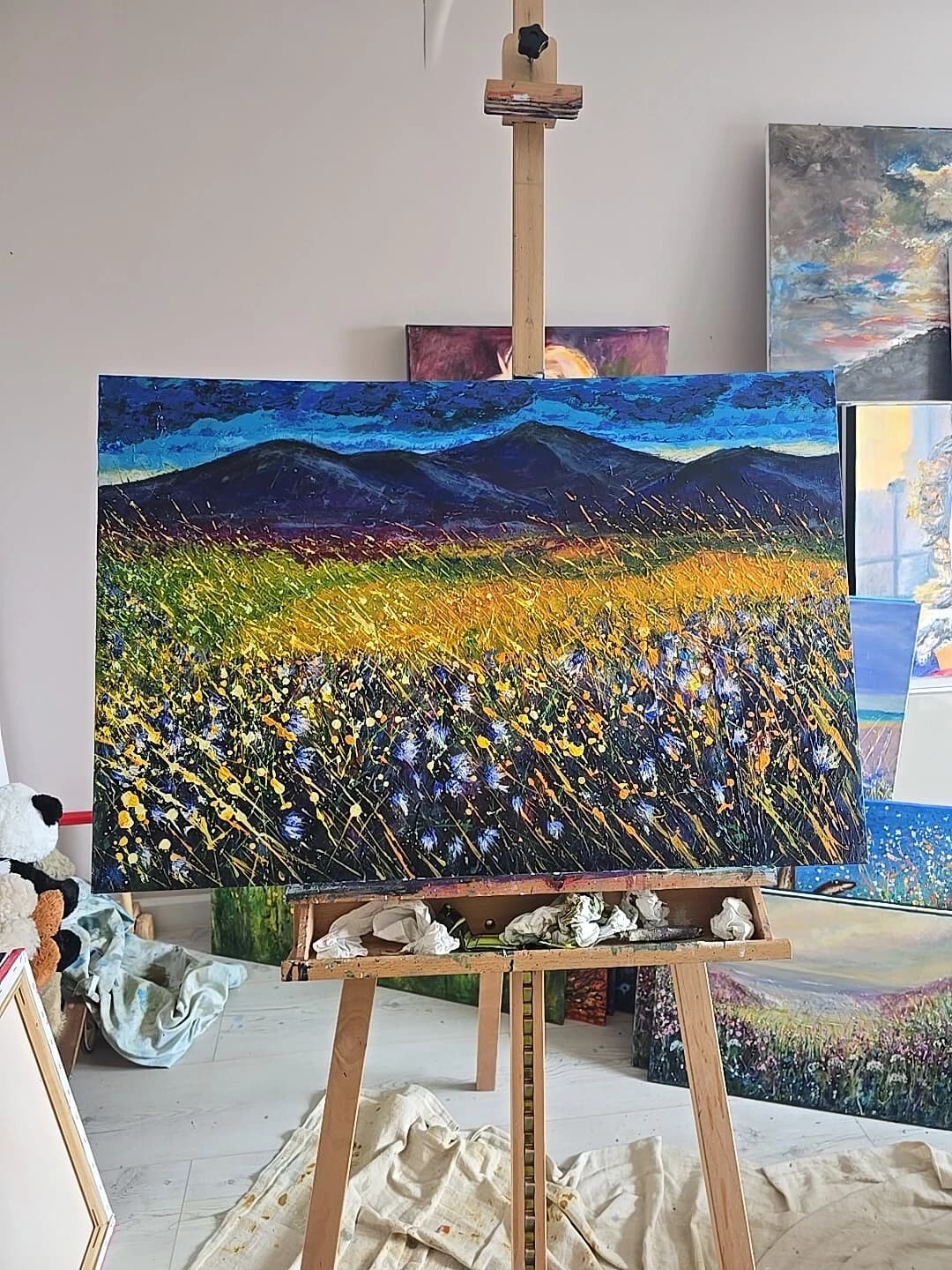 Mountains Landscape Floral Large Acrylic Contemporary Painting Gift thumbnail 5
