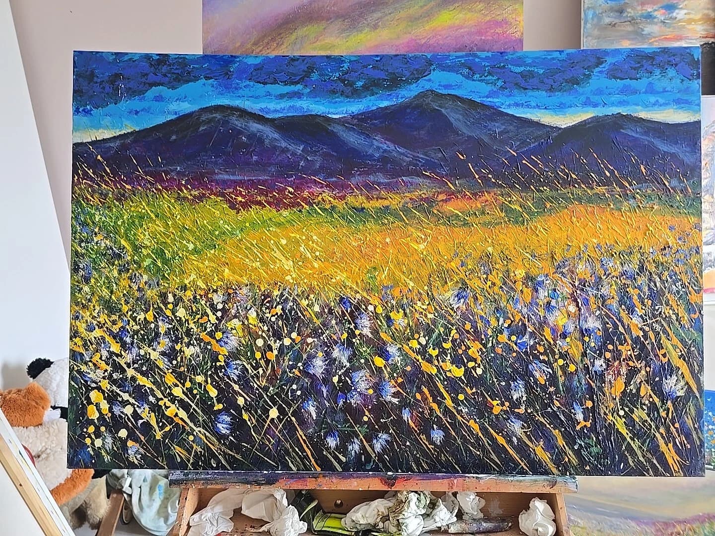 Mountains Landscape Floral Large Acrylic Contemporary Painting Gift thumbnail 6