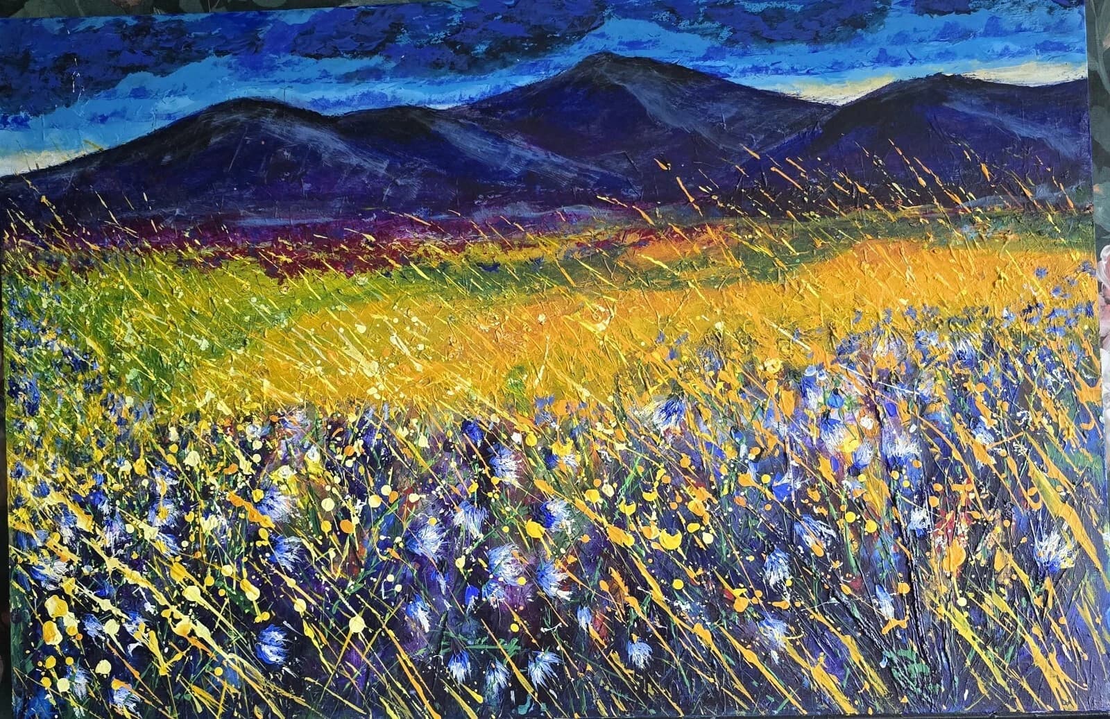 Mountains Landscape Floral Large Acrylic Contemporary Painting Gift