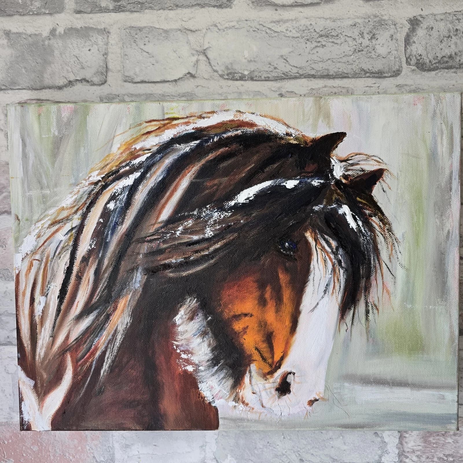 Oil Painting Clydesdale Horse Portrait Snow thumbnail 2