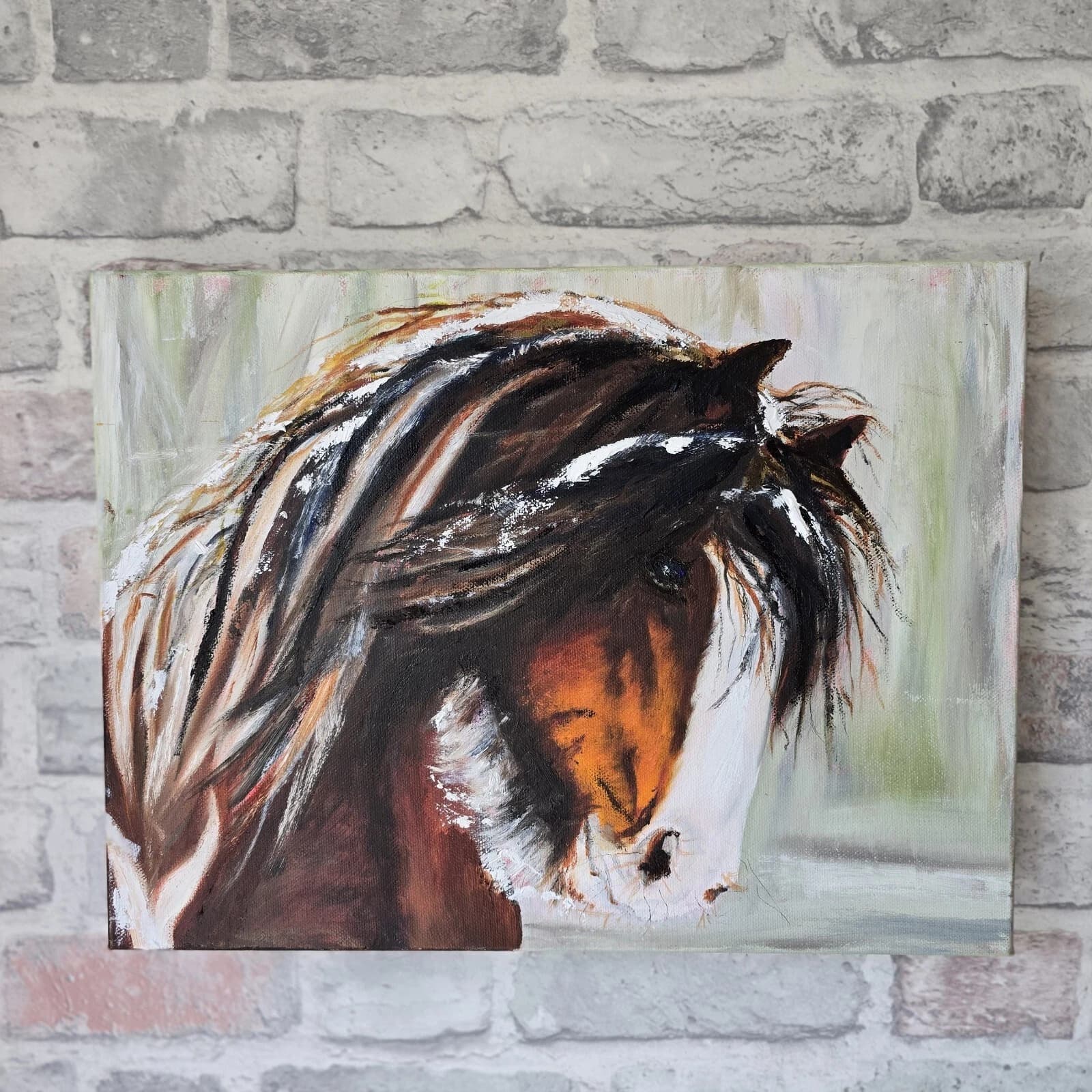 Oil Painting Clydesdale Horse Portrait Snow thumbnail 3