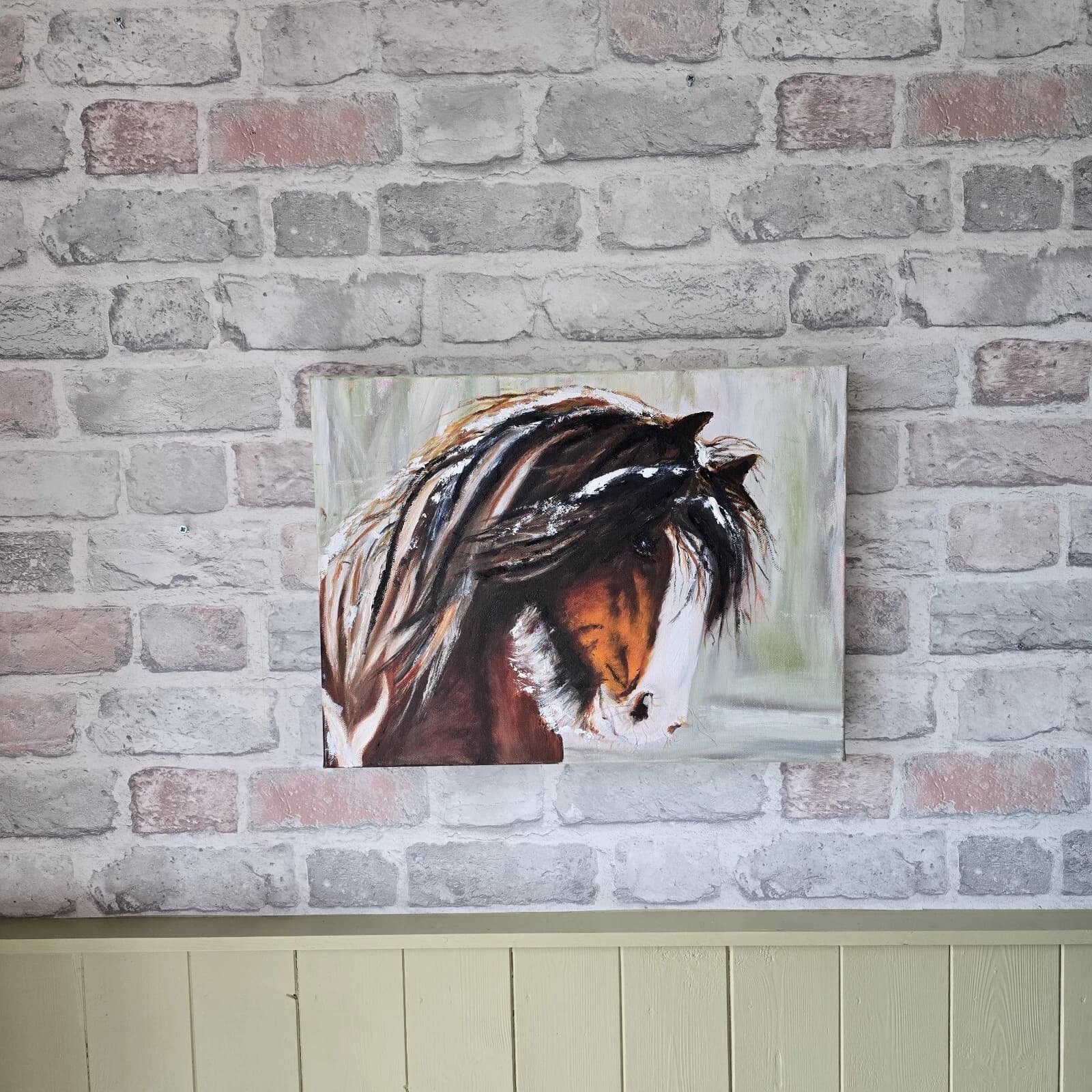 Oil Painting Clydesdale Horse Portrait Snow thumbnail 4